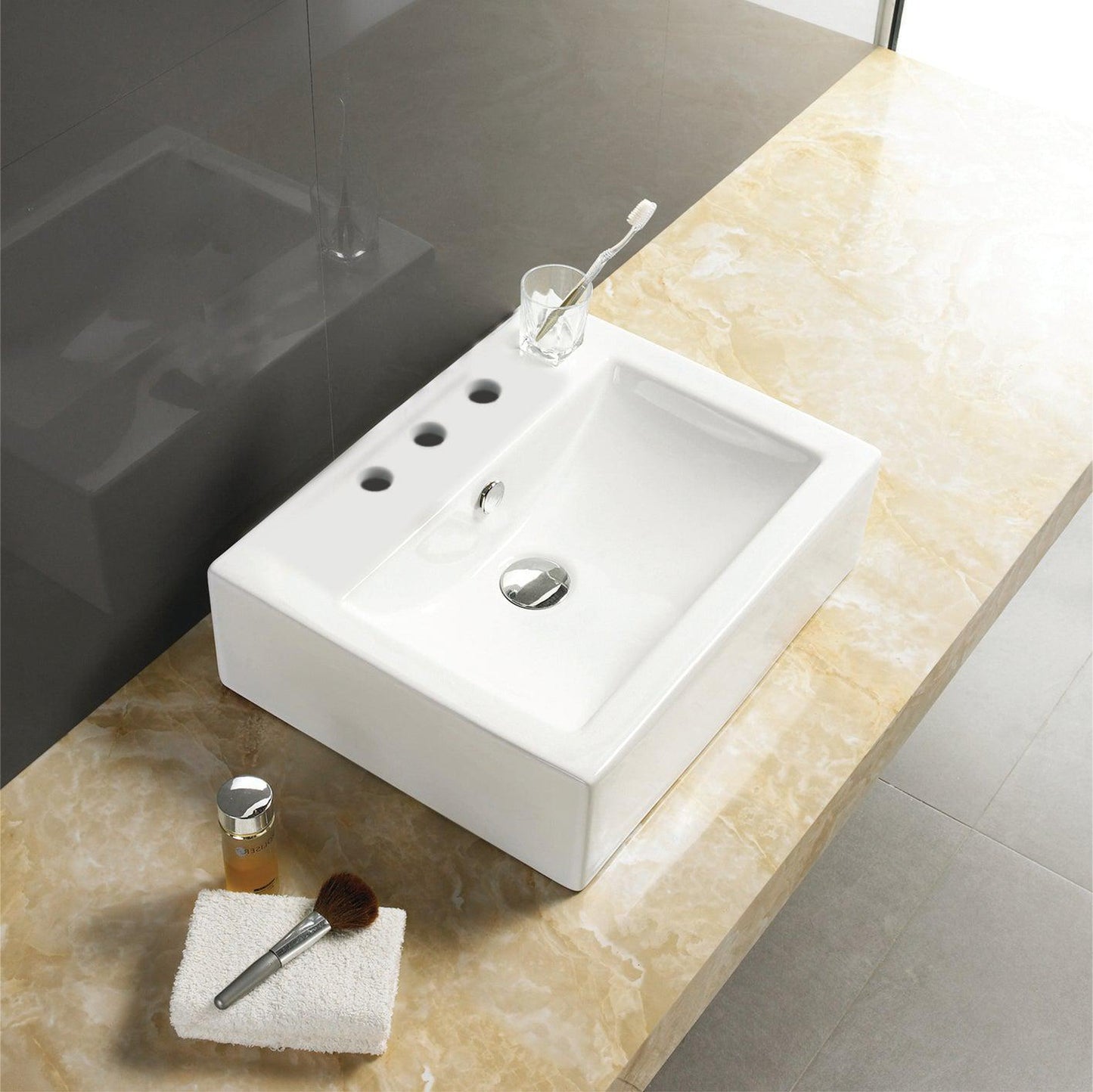 American Imaginations AI-22491 20" White Rectangular Ceramic Above Counter Bathroom Vessel Sink Set