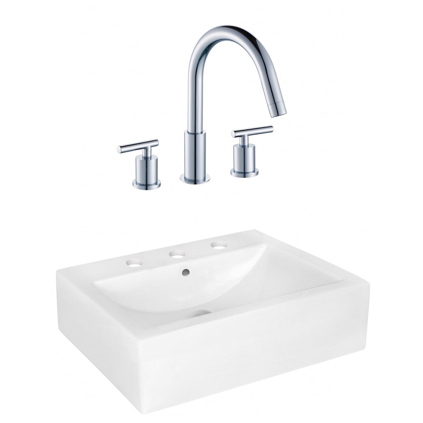 American Imaginations AI-22491 20" White Rectangular Ceramic Above Counter Bathroom Vessel Sink Set