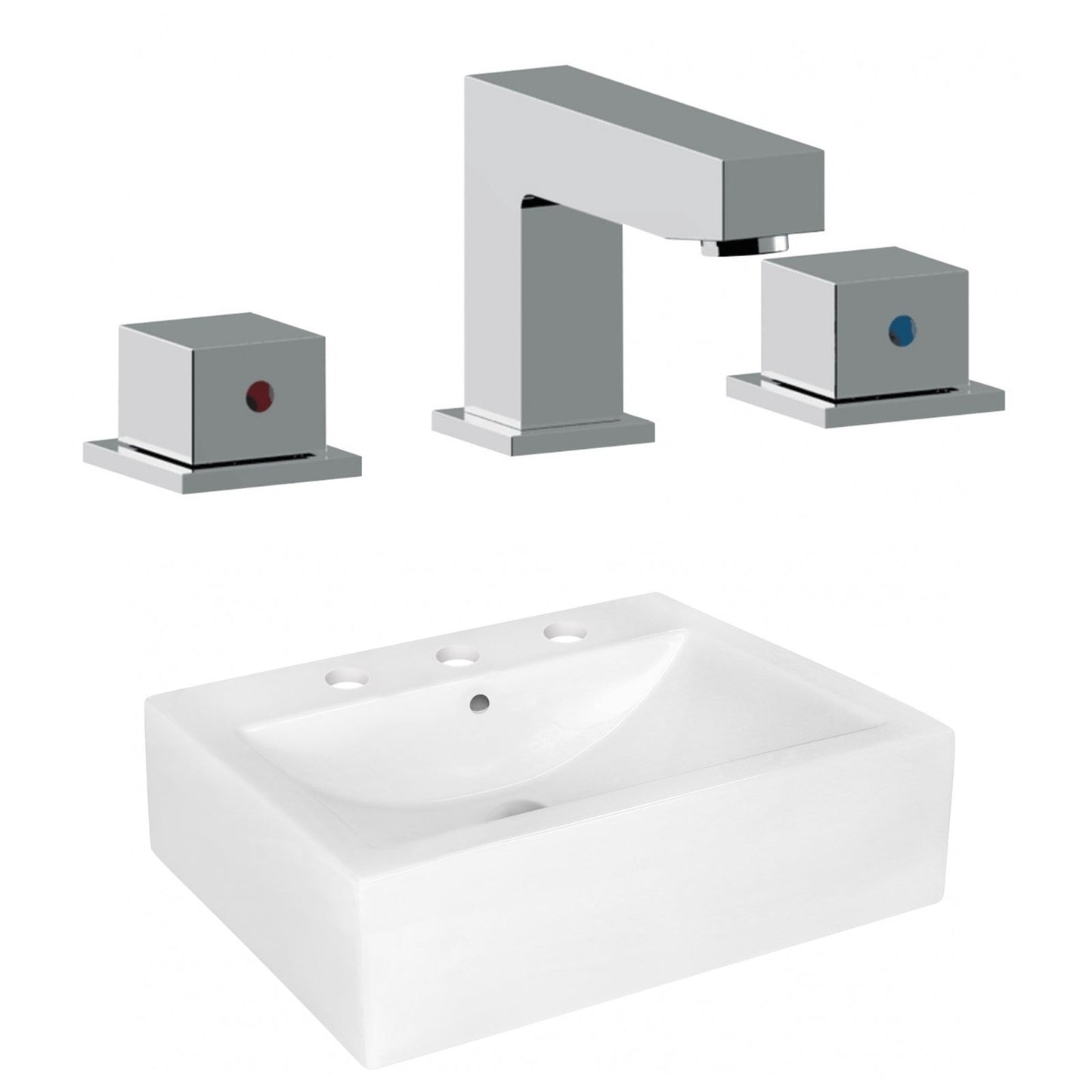 American Imaginations AI-22492 20" White Rectangular Ceramic Above Counter Bathroom Vessel Sink Set