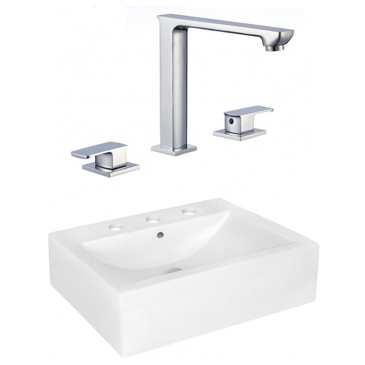 American Imaginations AI-22493 20" White Rectangular Ceramic Above Counter Bathroom Vessel Sink Set