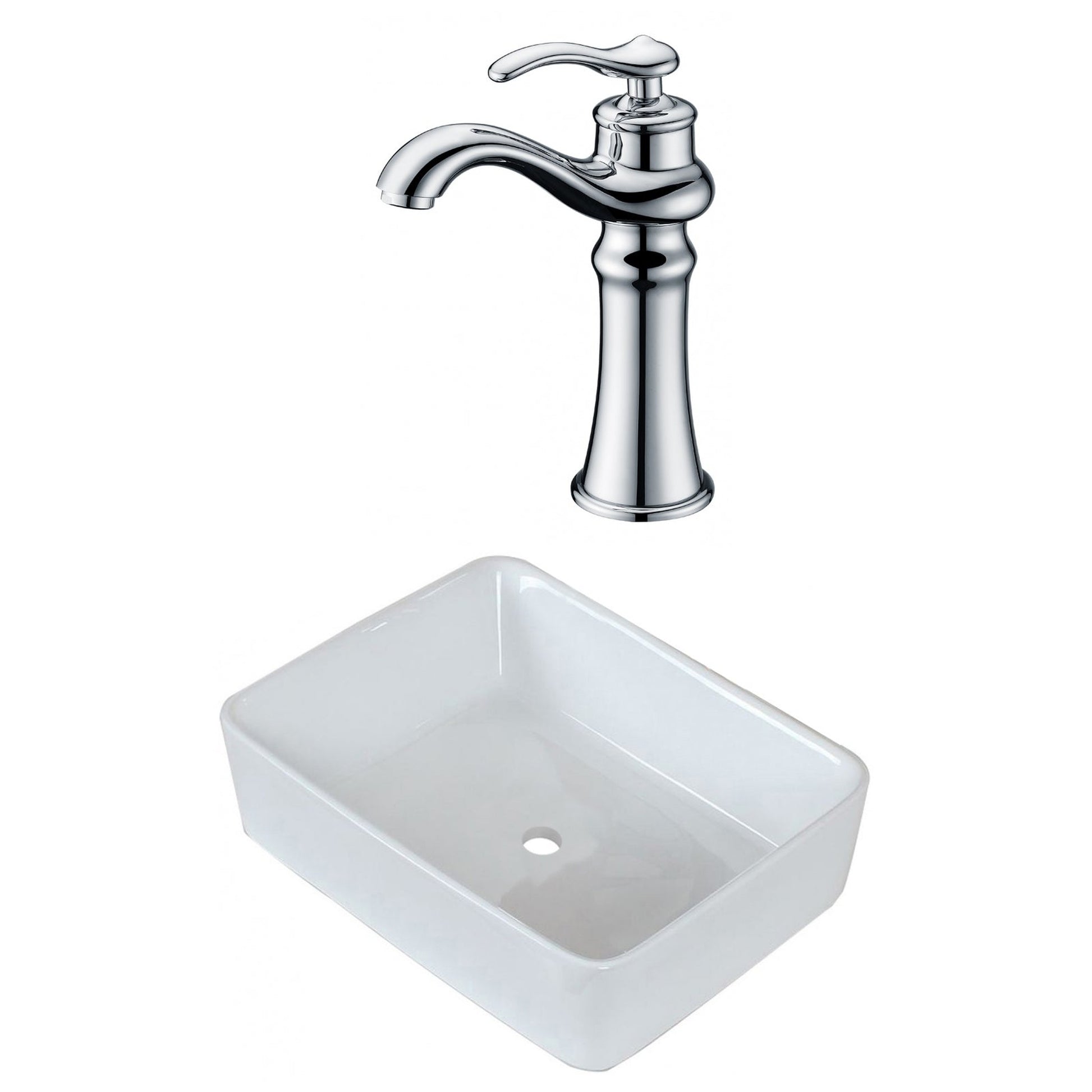 American Imaginations AI-22494 19" White Rectangular Ceramic Above Counter Bathroom Vessel Sink Set