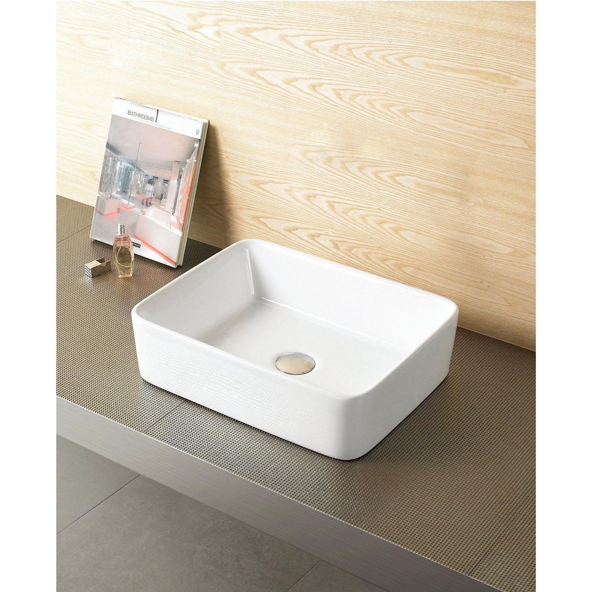 American Imaginations AI-22496 19" White Rectangular Ceramic Above Counter Bathroom Vessel Sink Set