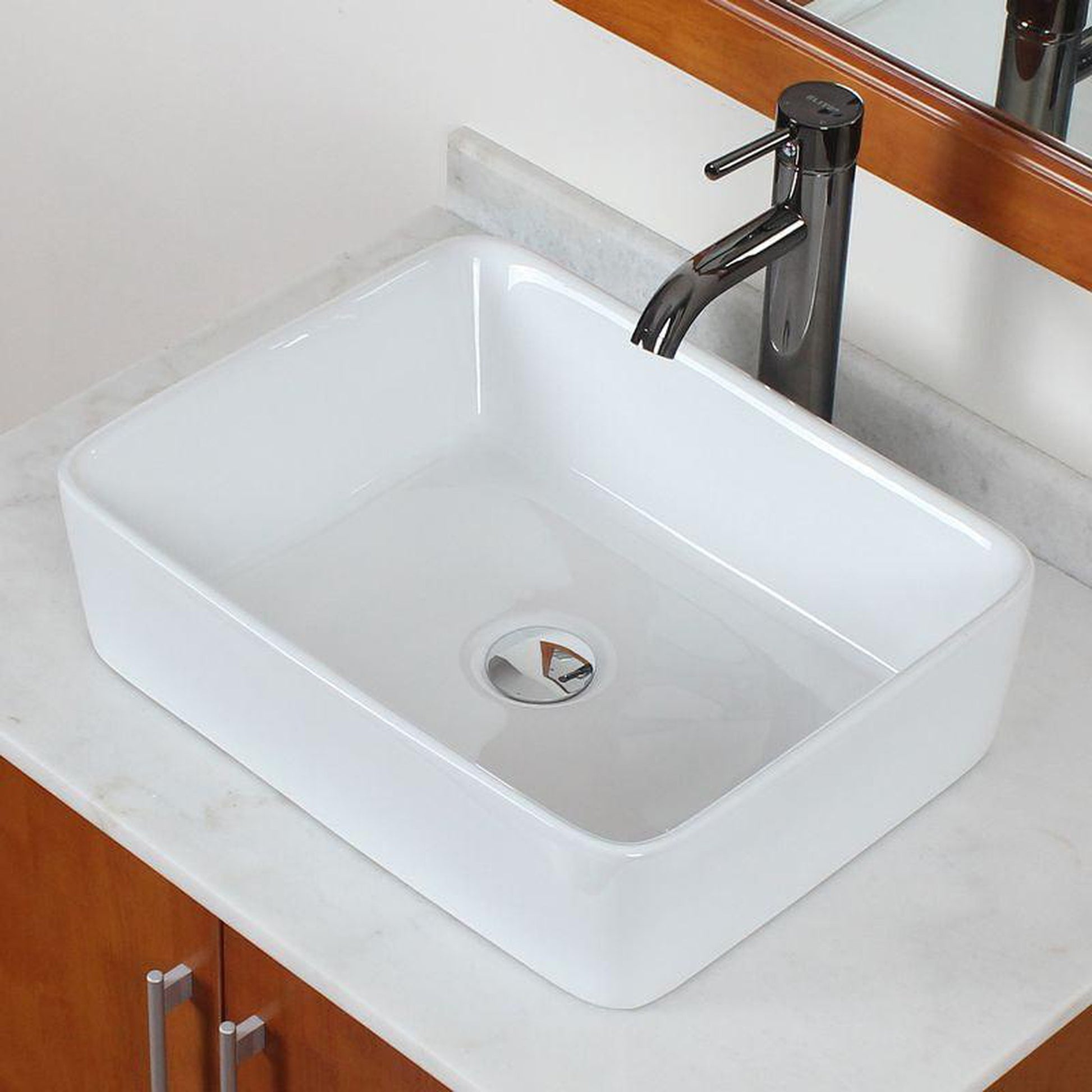 American Imaginations AI-22497 19" White Rectangular Ceramic Above Counter Bathroom Vessel Sink Set