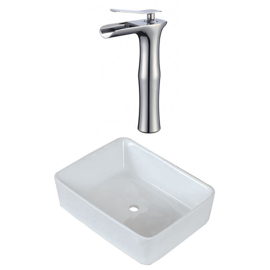 American Imaginations AI-22497 19" White Rectangular Ceramic Above Counter Bathroom Vessel Sink Set