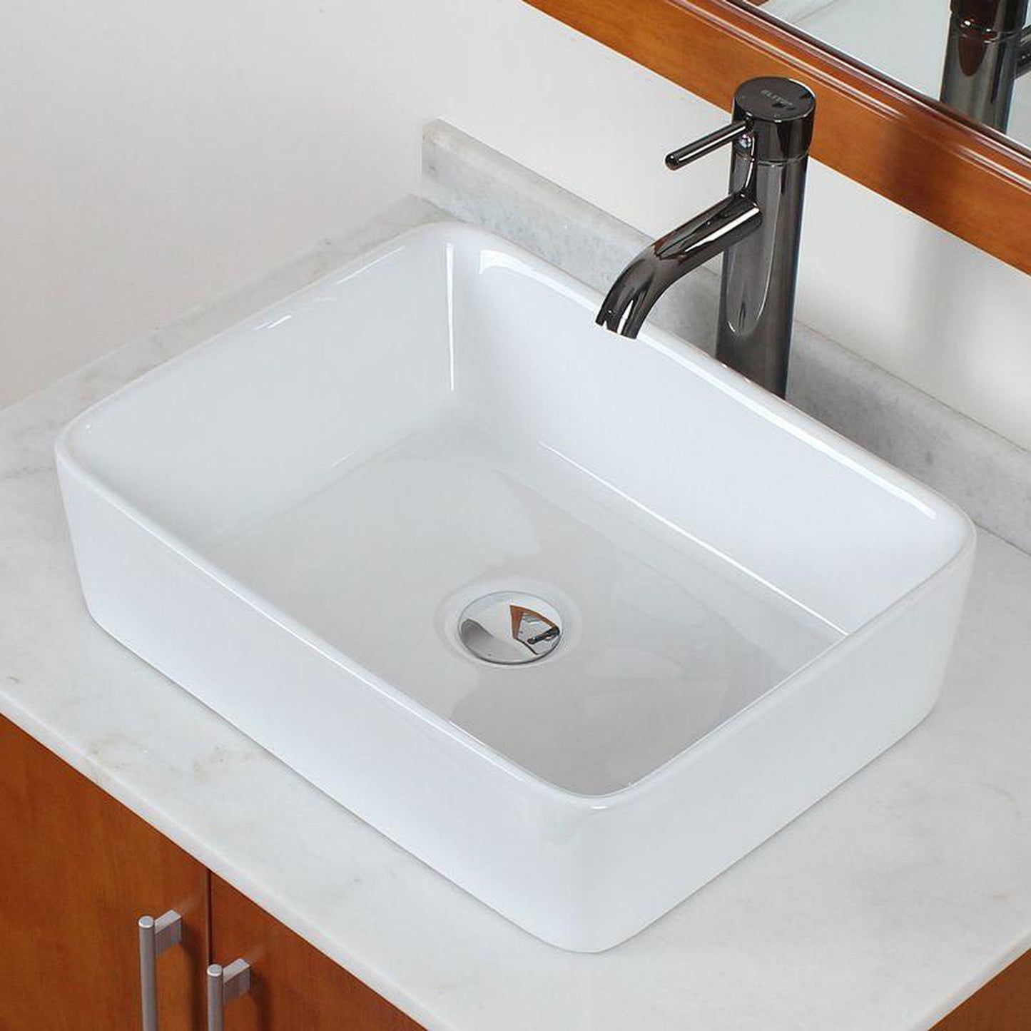 American Imaginations AI-22498 19" White Rectangular Ceramic Above Counter Bathroom Vessel Sink Set