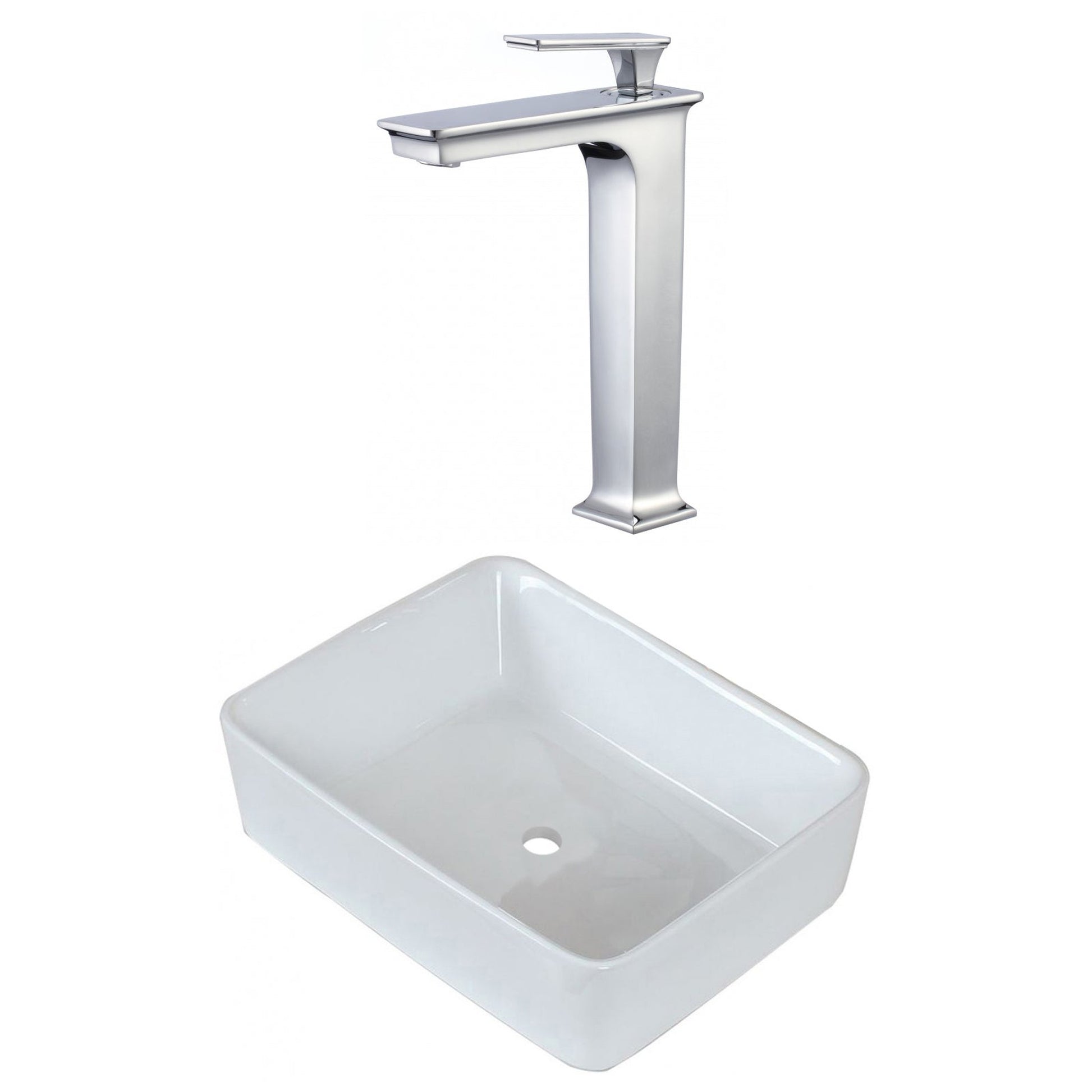 American Imaginations AI-22498 19" White Rectangular Ceramic Above Counter Bathroom Vessel Sink Set