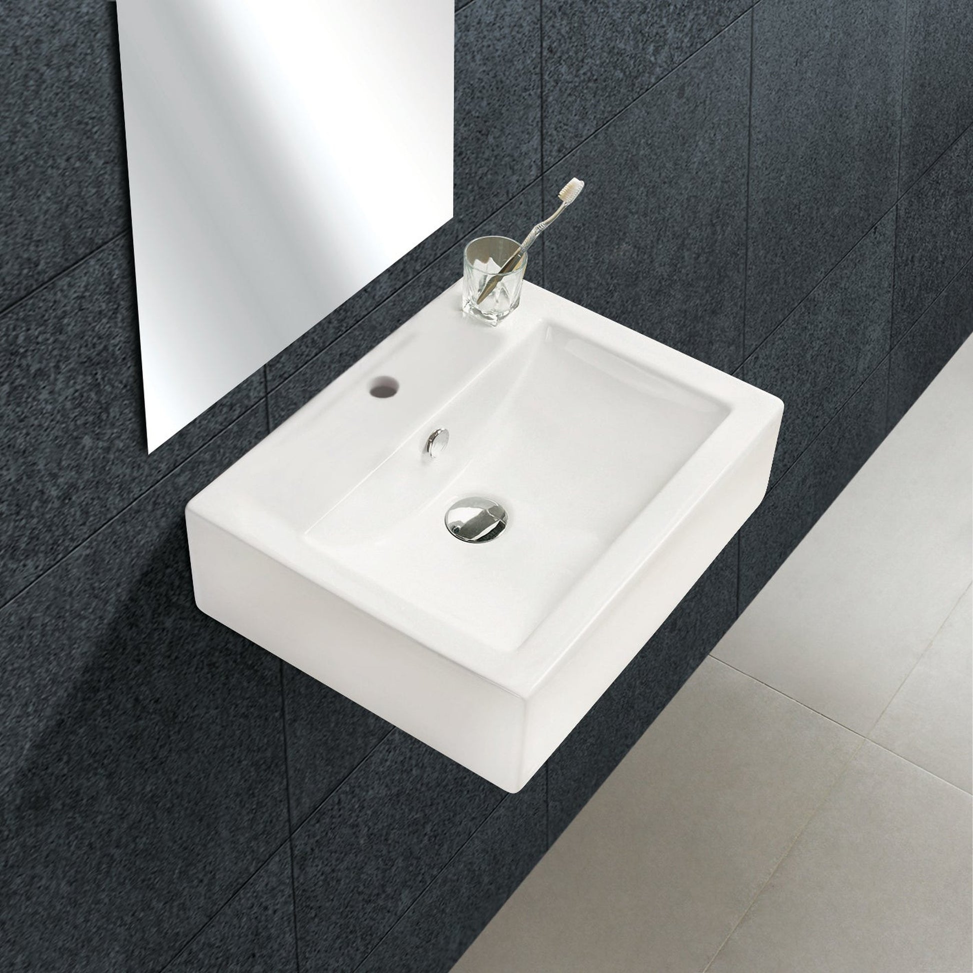 American Imaginations AI-22504 20" White Rectangular Ceramic Wall Mount Bathroom Vessel Sink Set