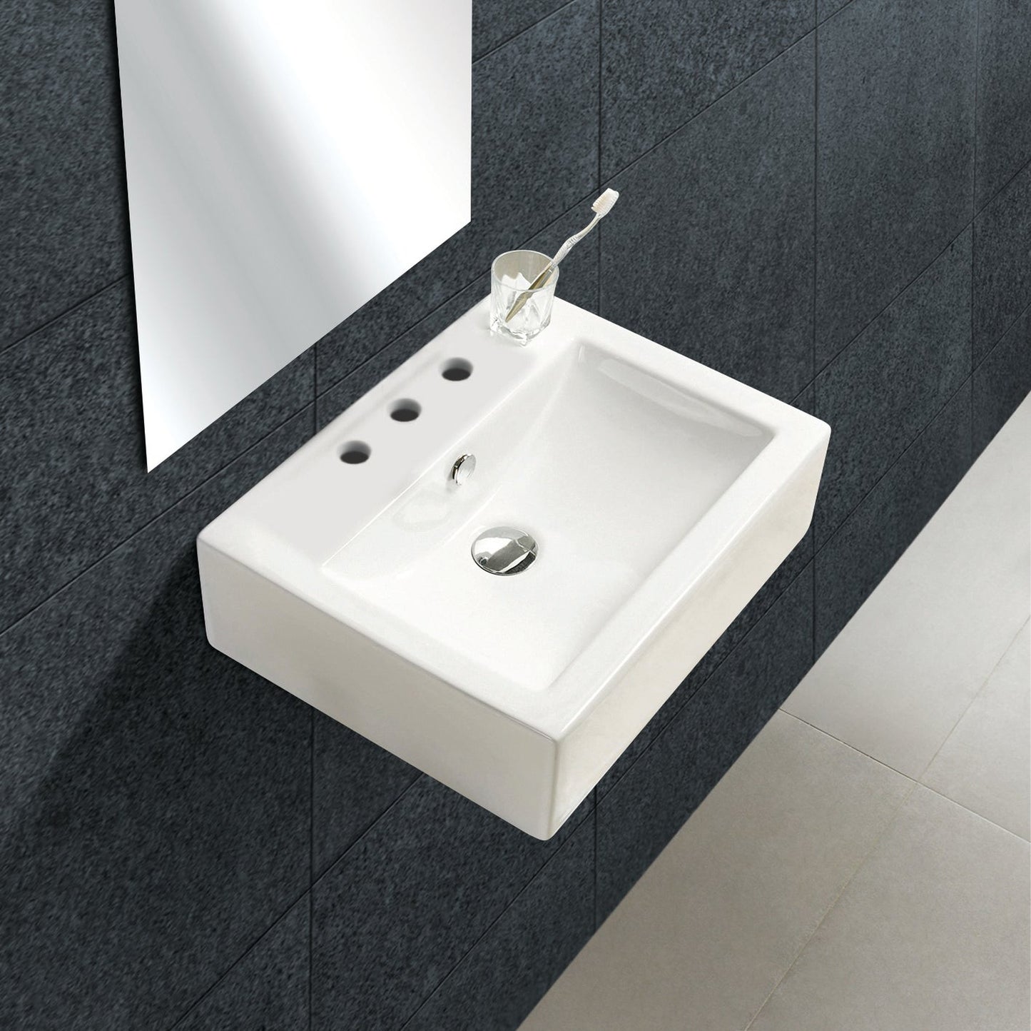 American Imaginations AI-22515 20" White Rectangular Ceramic Wall Mount Bathroom Vessel Sink Set