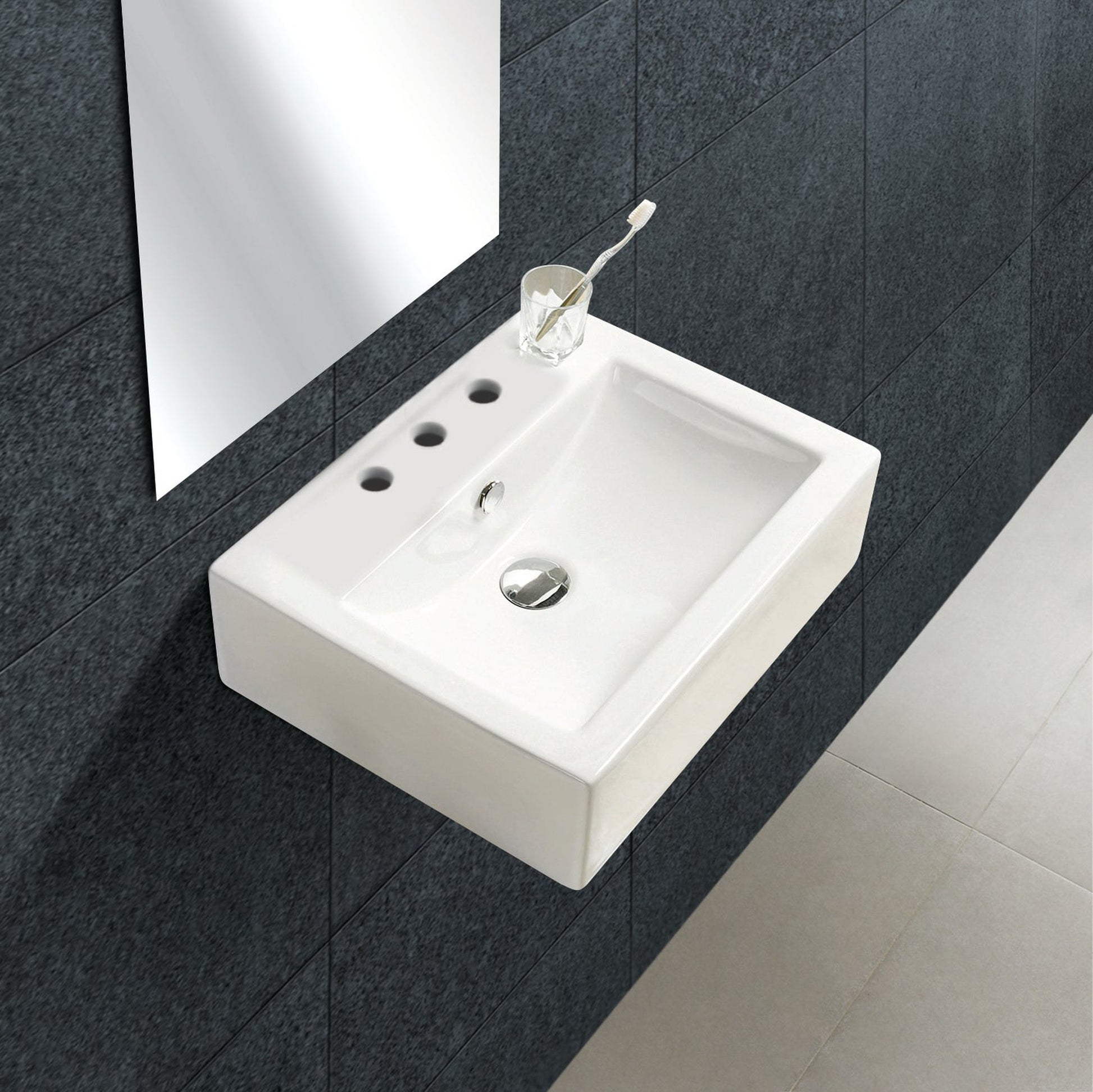 American Imaginations AI-22517 20" White Rectangular Ceramic Wall Mount Bathroom Vessel Sink Set