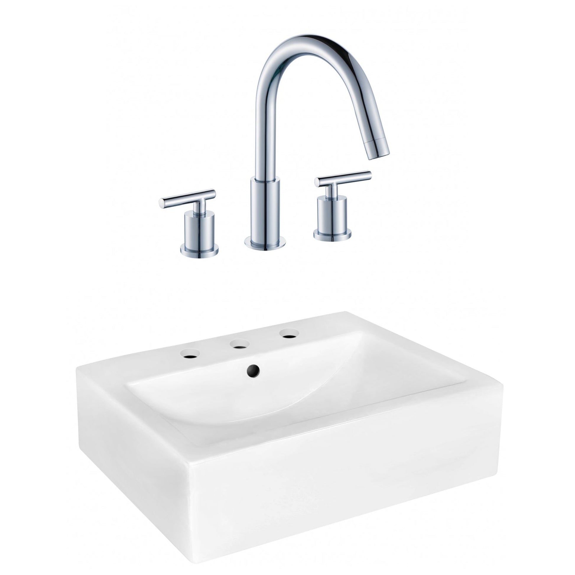 American Imaginations AI-22518 20" White Rectangular Ceramic Wall Mount Bathroom Vessel Sink Set