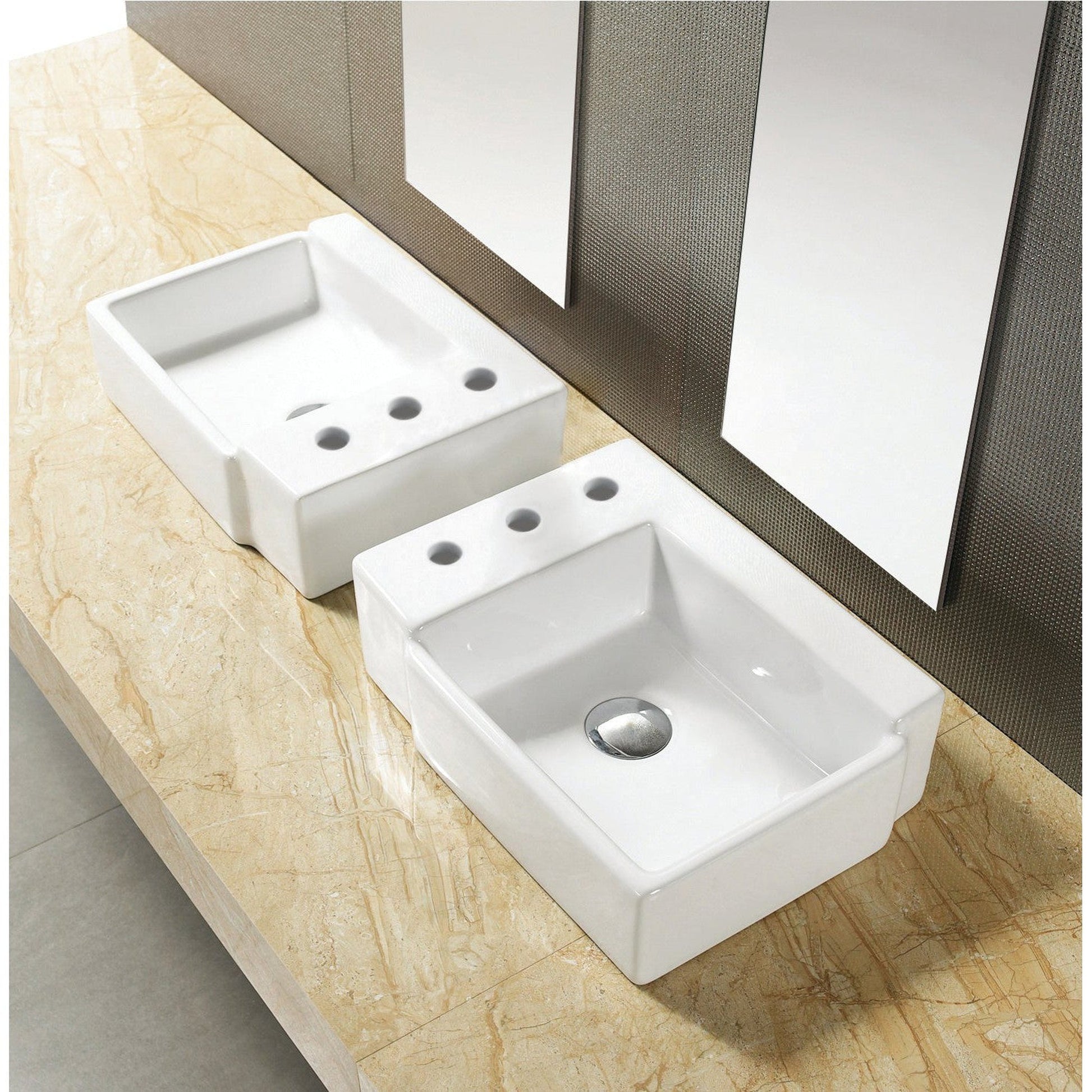 American Imaginations AI-22563 16" White Rectangular Ceramic Above Counter Bathroom Vessel Sink Set