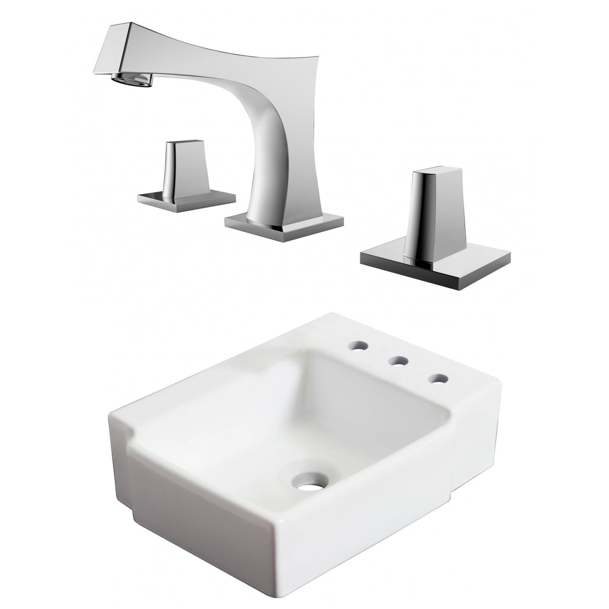 American Imaginations AI-22563 16" White Rectangular Ceramic Above Counter Bathroom Vessel Sink Set