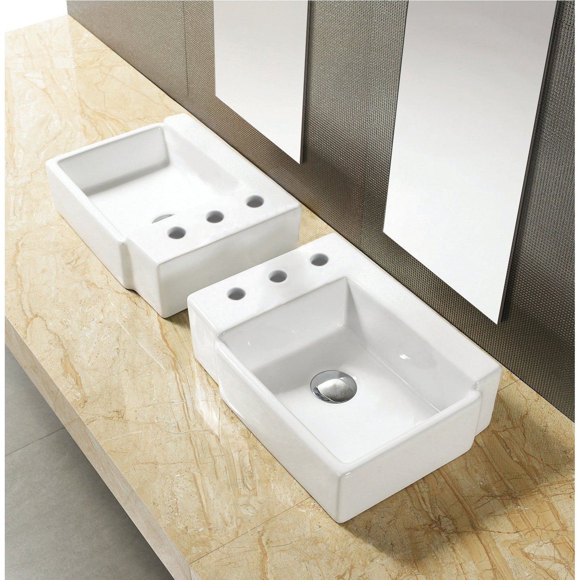 American Imaginations AI-22566 16" White Rectangular Ceramic Above Counter Bathroom Vessel Sink Set