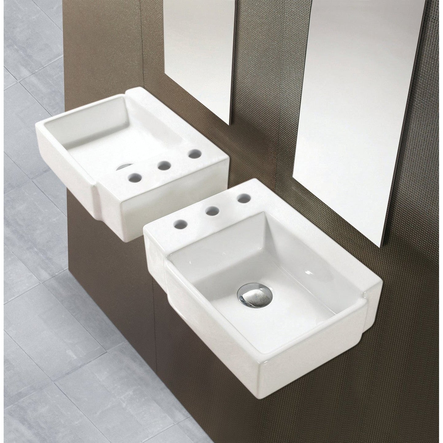 American Imaginations AI-22571 16" White Rectangular Ceramic Wall Mount Bathroom Vessel Sink Set
