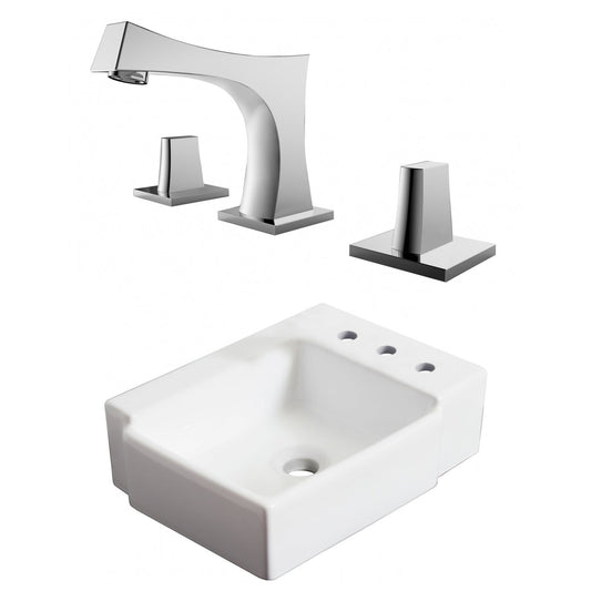 American Imaginations AI-22571 16" White Rectangular Ceramic Wall Mount Bathroom Vessel Sink Set