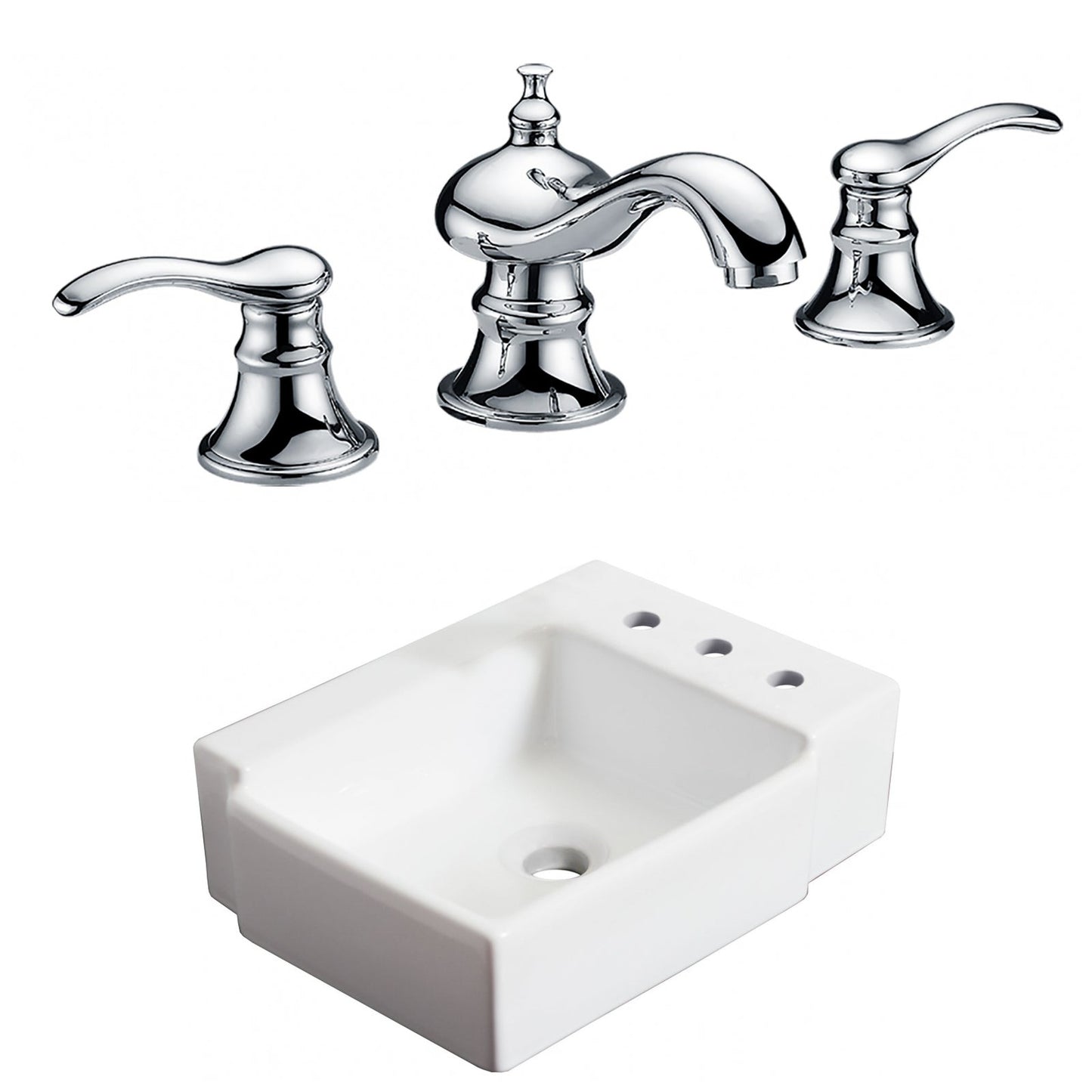 American Imaginations AI-22572 16" White Rectangular Ceramic Wall Mount Bathroom Vessel Sink Set