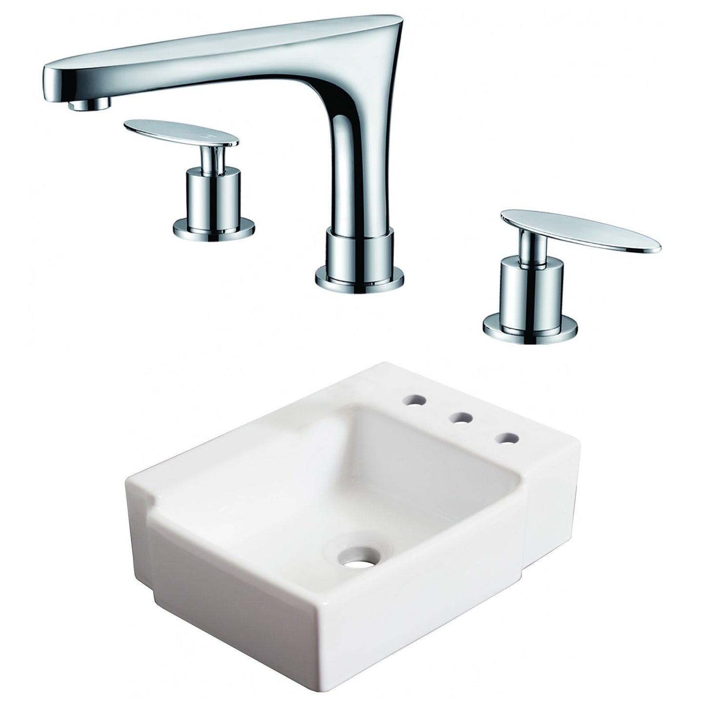 American Imaginations AI-22573 16" White Rectangular Ceramic Wall Mount Bathroom Vessel Sink Set