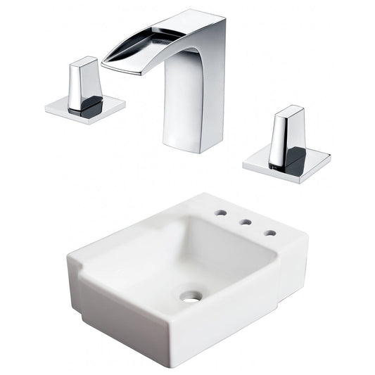 American Imaginations AI-22574 16" White Rectangular Ceramic Wall Mount Bathroom Vessel Sink Set