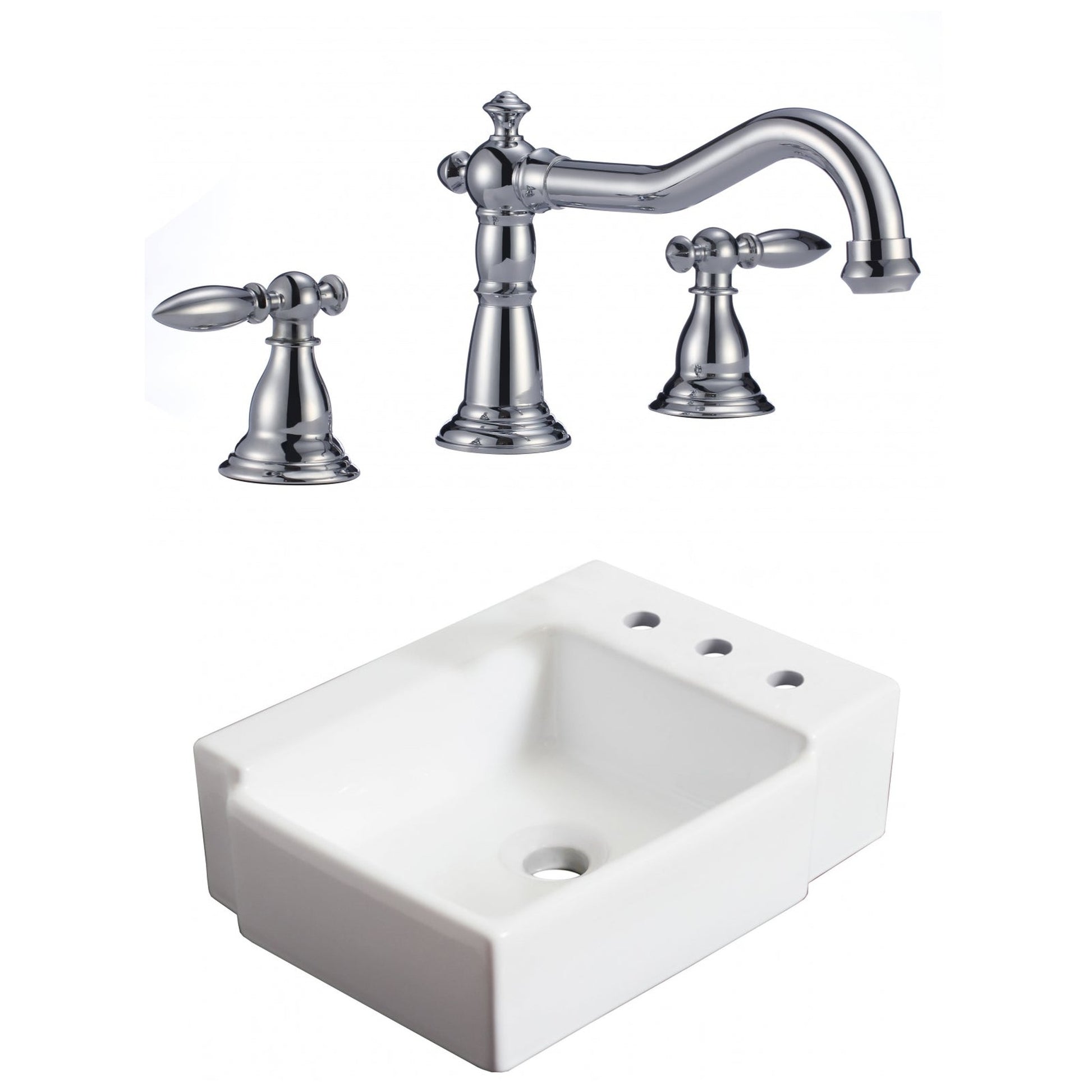 American Imaginations AI-22575 16" White Rectangular Ceramic Wall Mount Bathroom Vessel Sink Set