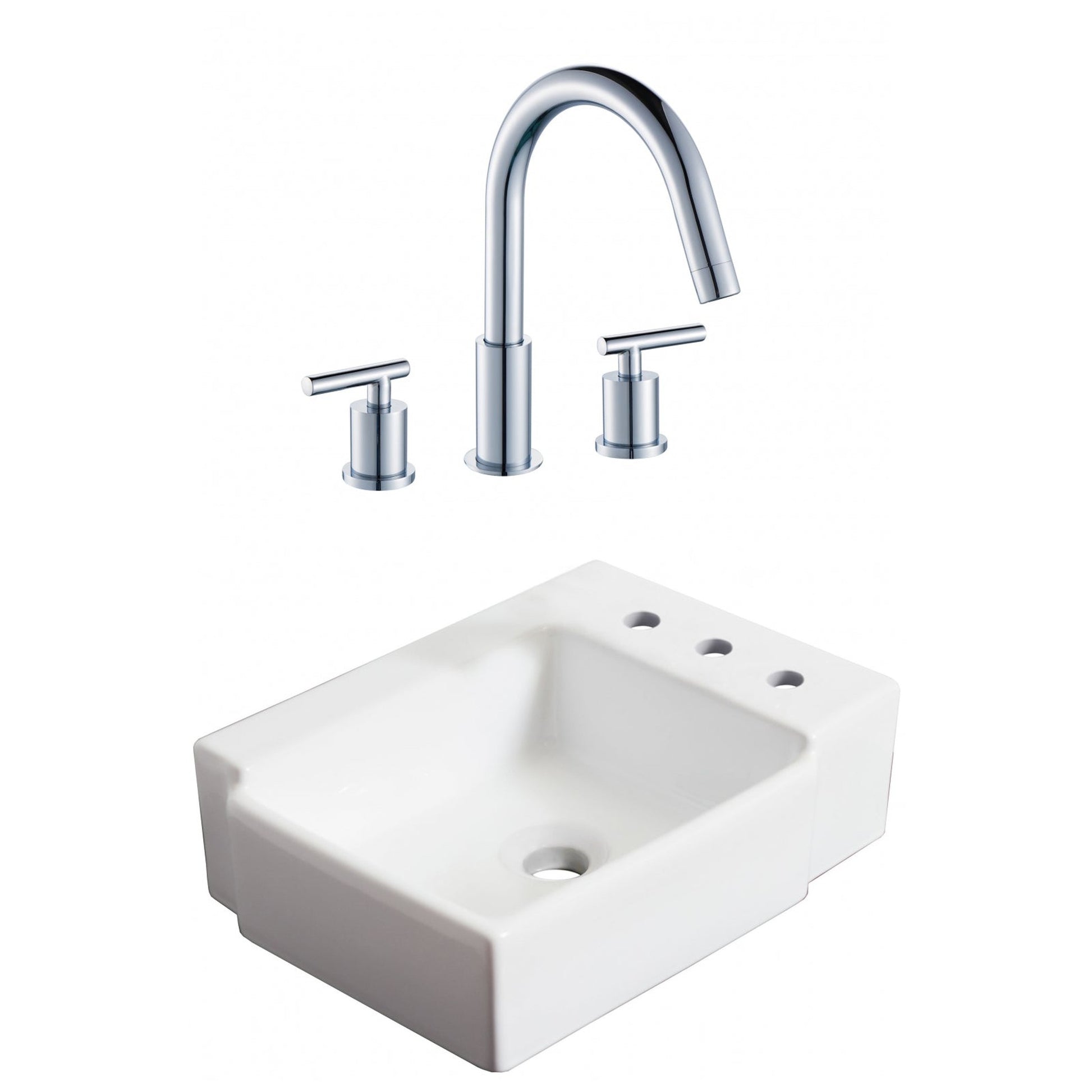 American Imaginations AI-22576 16" White Rectangular Ceramic Wall Mount Bathroom Vessel Sink Set