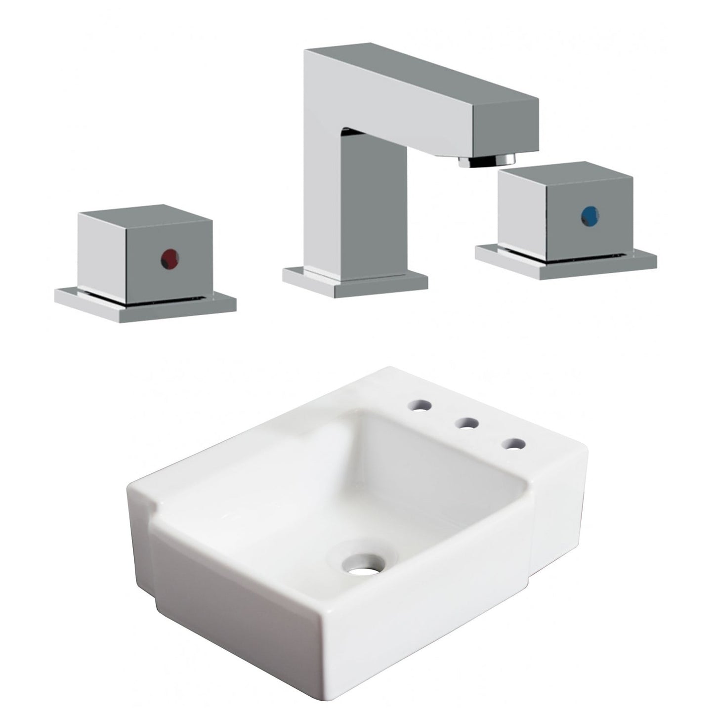 American Imaginations AI-22577 16" White Rectangular Ceramic Wall Mount Bathroom Vessel Sink Set