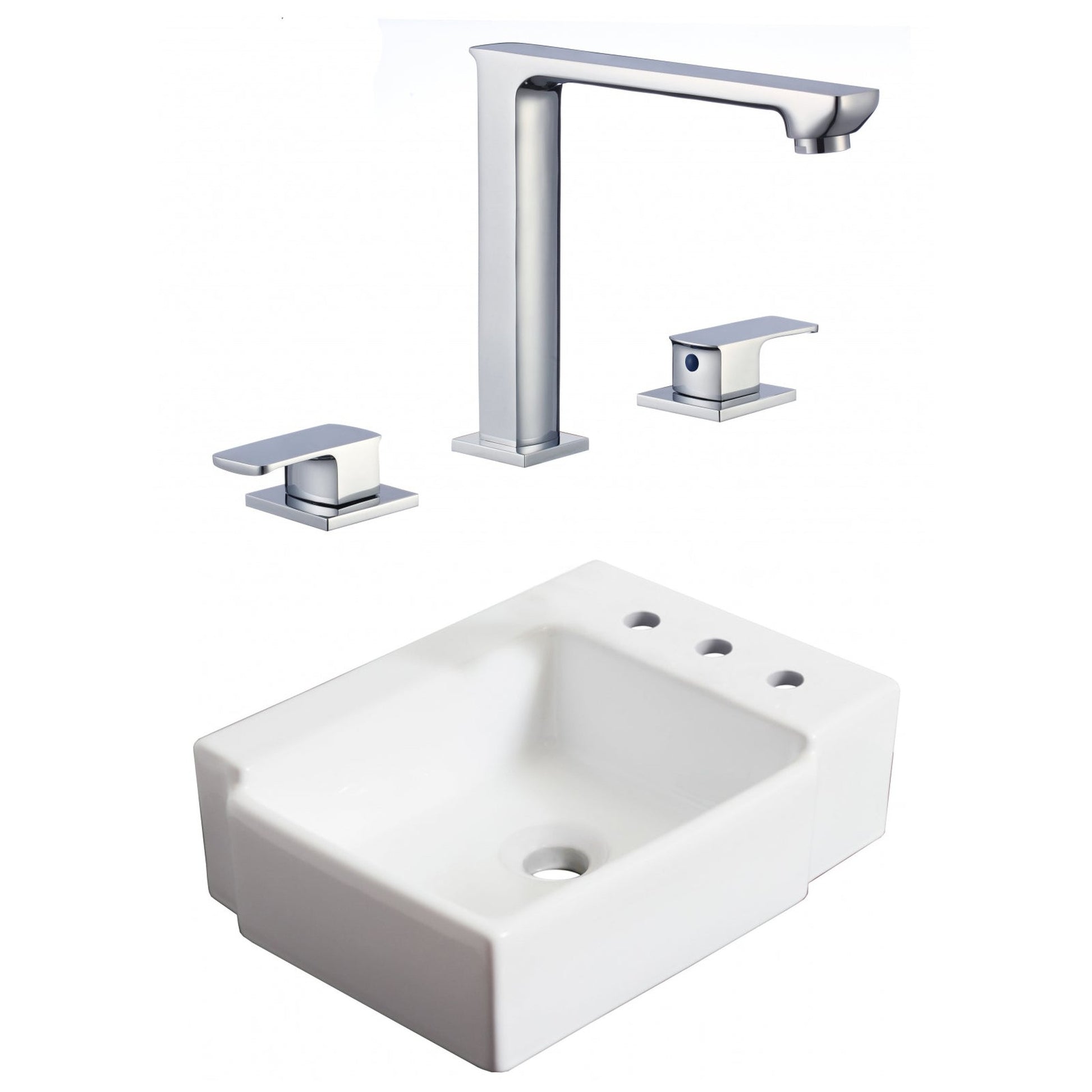 American Imaginations AI-22578 16" White Rectangular Ceramic Wall Mount Bathroom Vessel Sink Set