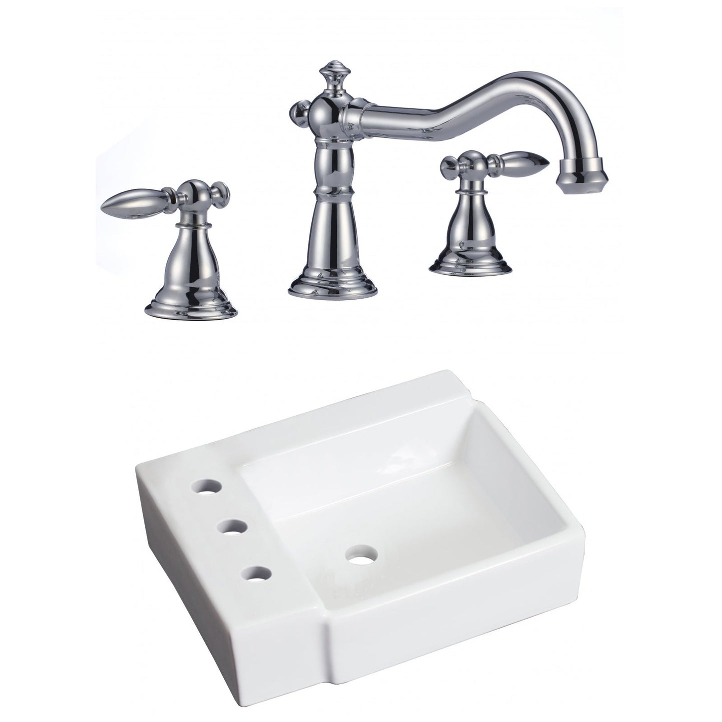 American Imaginations AI-22583 16" White Rectangular Ceramic Above Counter Bathroom Vessel Sink Set