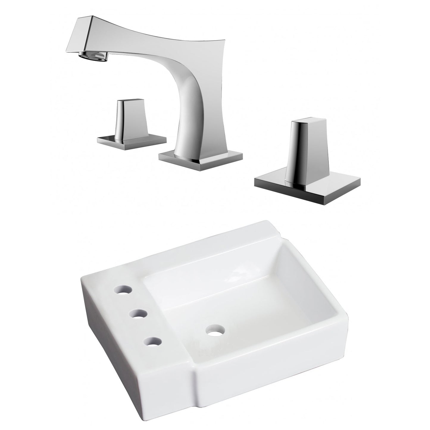 American Imaginations AI-22587 16" White Rectangular Ceramic Wall Mount Bathroom Vessel Sink Set