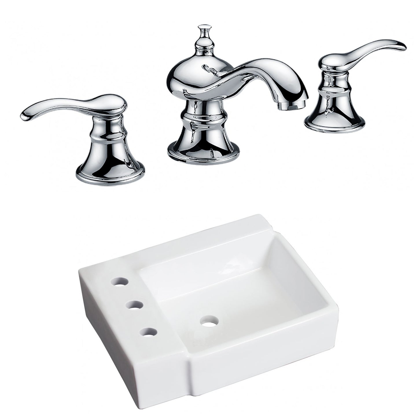 American Imaginations AI-22588 16" White Rectangular Ceramic Wall Mount Bathroom Vessel Sink Set