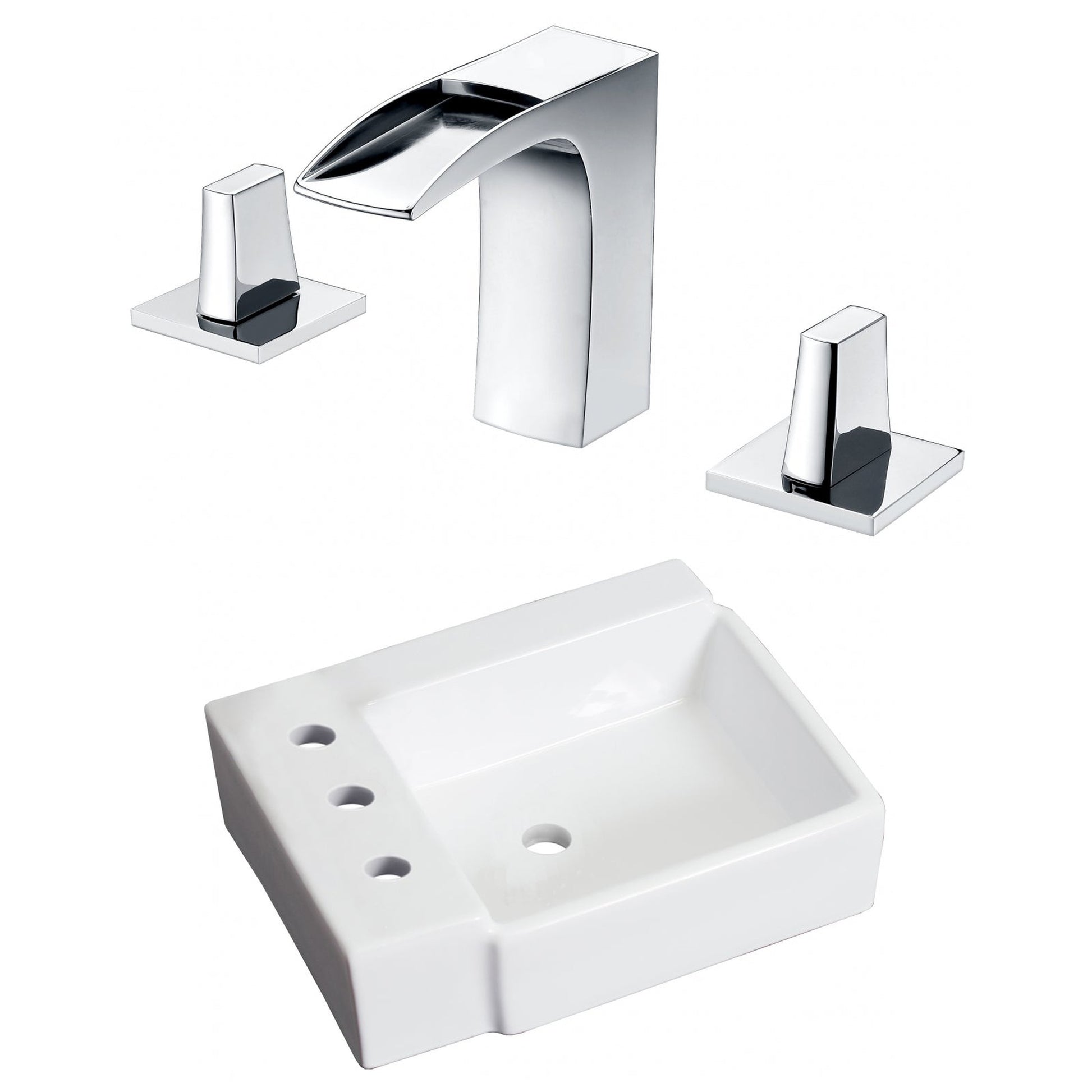 American Imaginations AI-22590 16" White Rectangular Ceramic Wall Mount Bathroom Vessel Sink Set