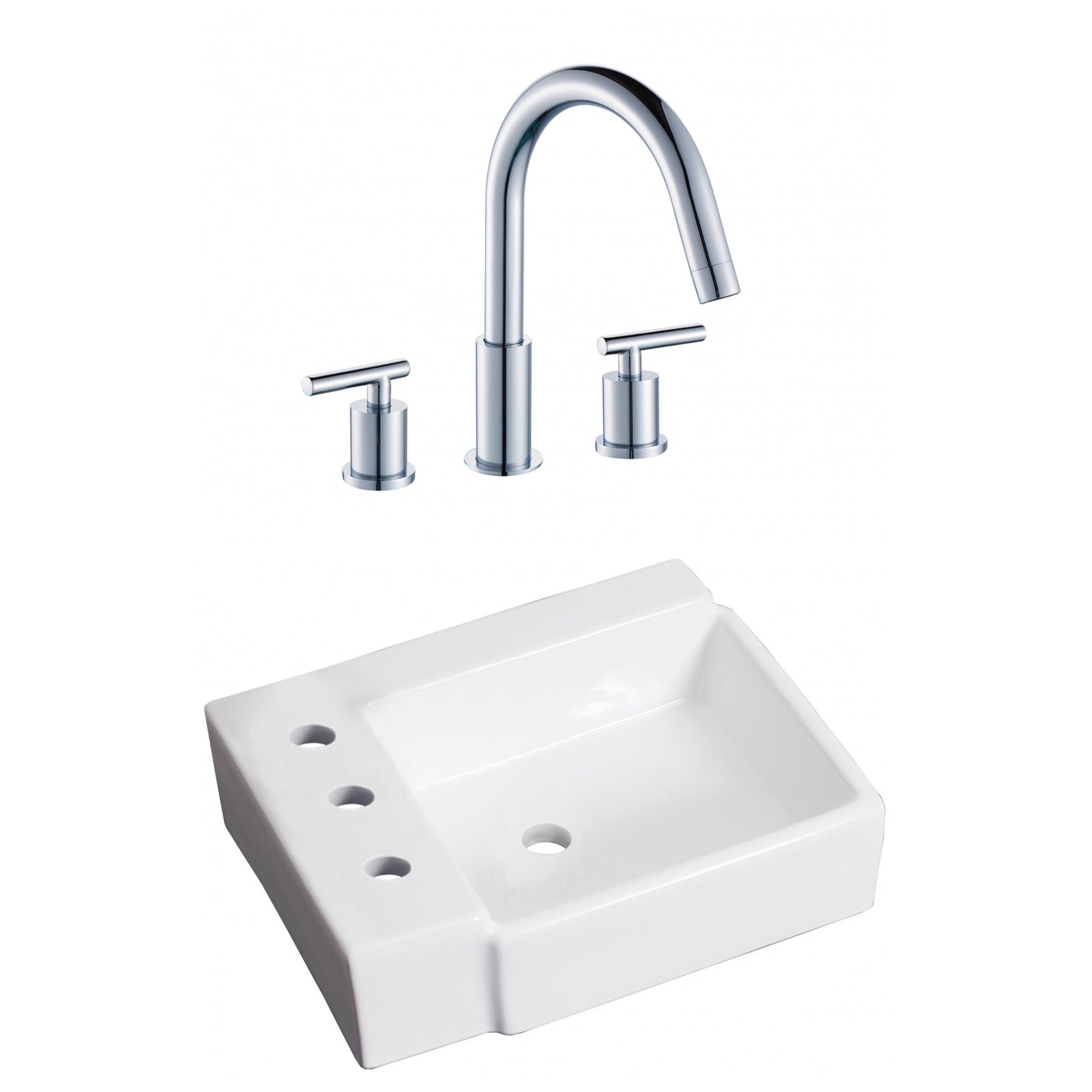 American Imaginations AI-22592 16" White Rectangular Ceramic Wall Mount Bathroom Vessel Sink Set