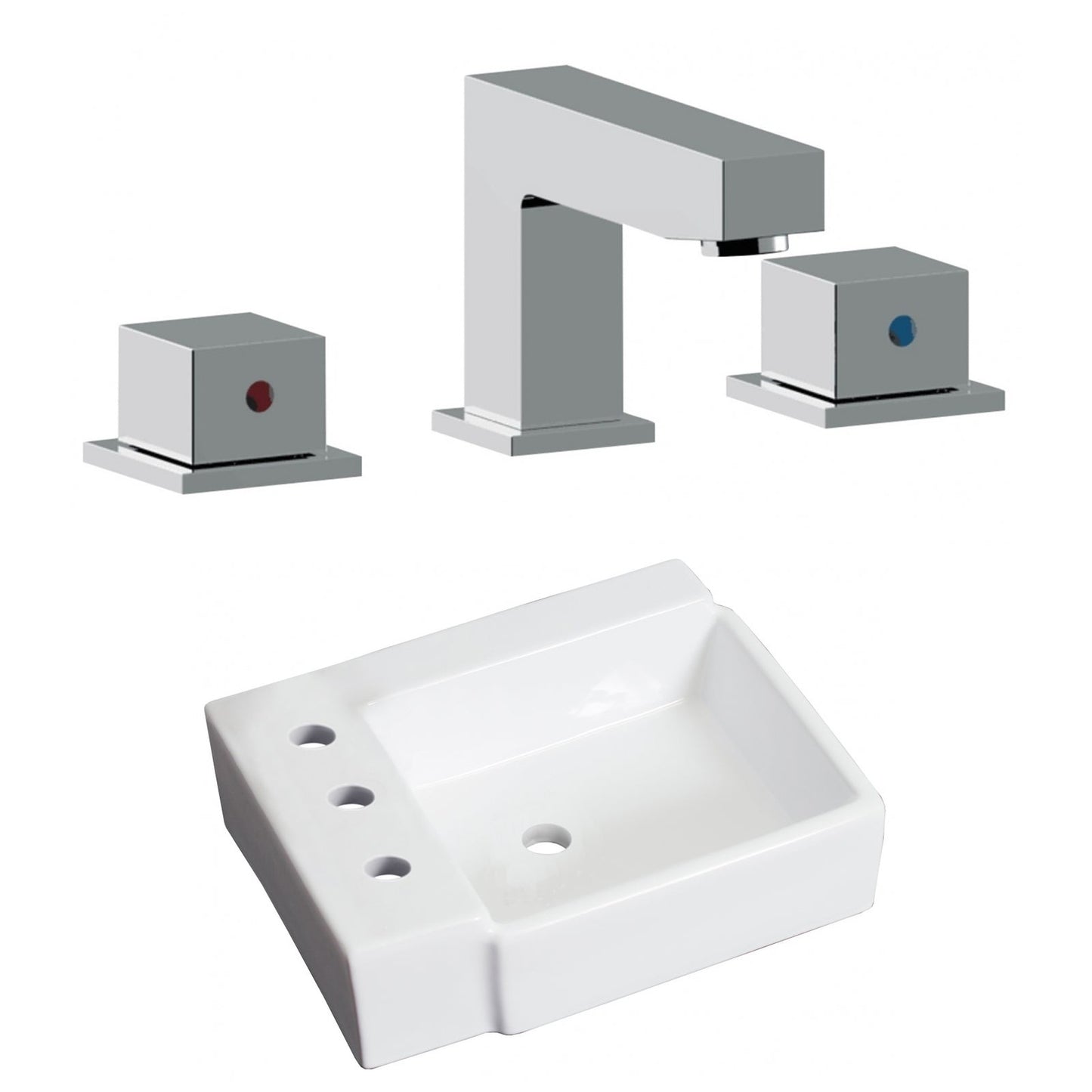 American Imaginations AI-22593 16" White Rectangular Ceramic Wall Mount Bathroom Vessel Sink Set