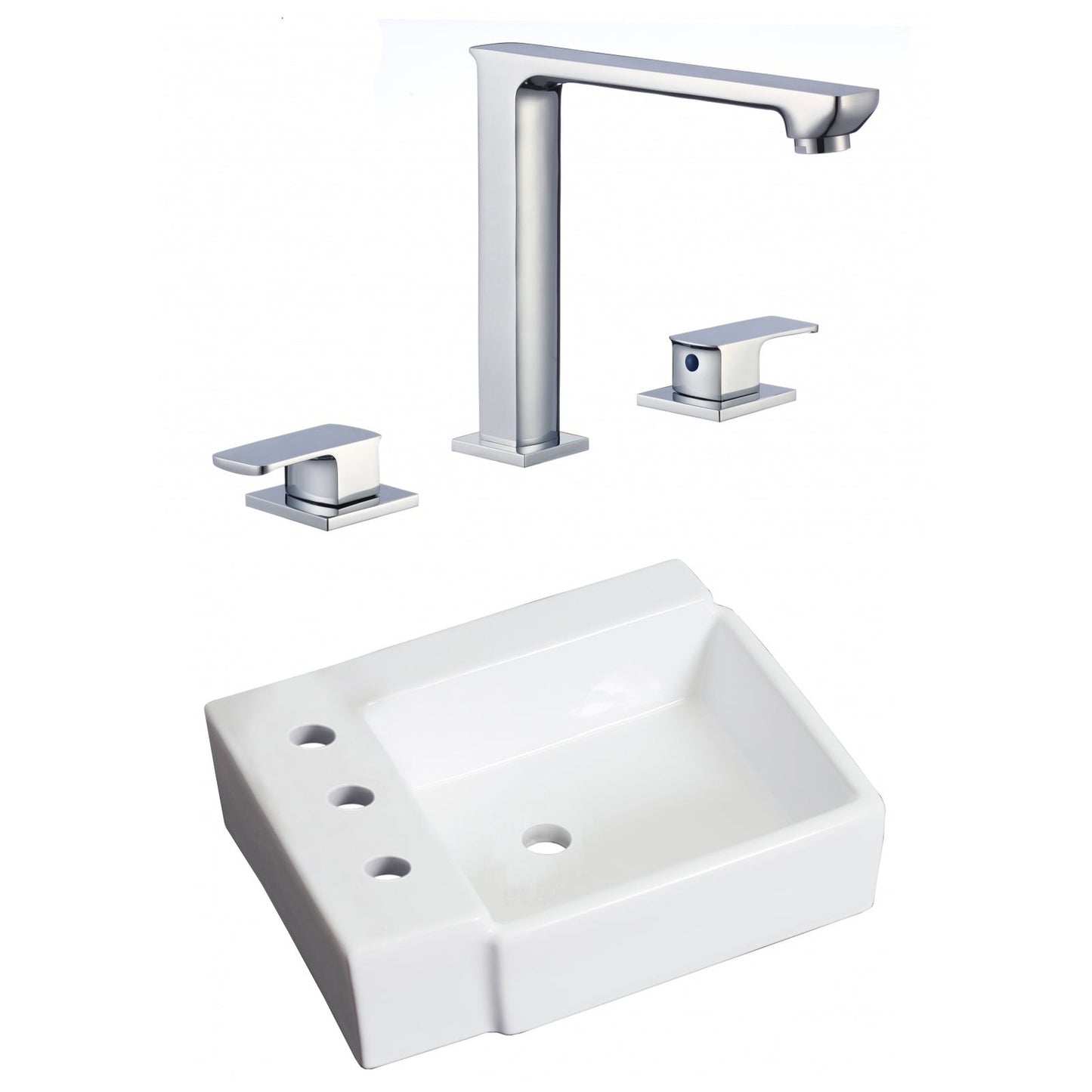 American Imaginations AI-22594 16" White Rectangular Ceramic Wall Mount Bathroom Vessel Sink Set