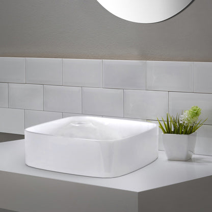 American Imaginations AI-22595 17" White Rectangular Ceramic Above Counter Bathroom Vessel Sink Set