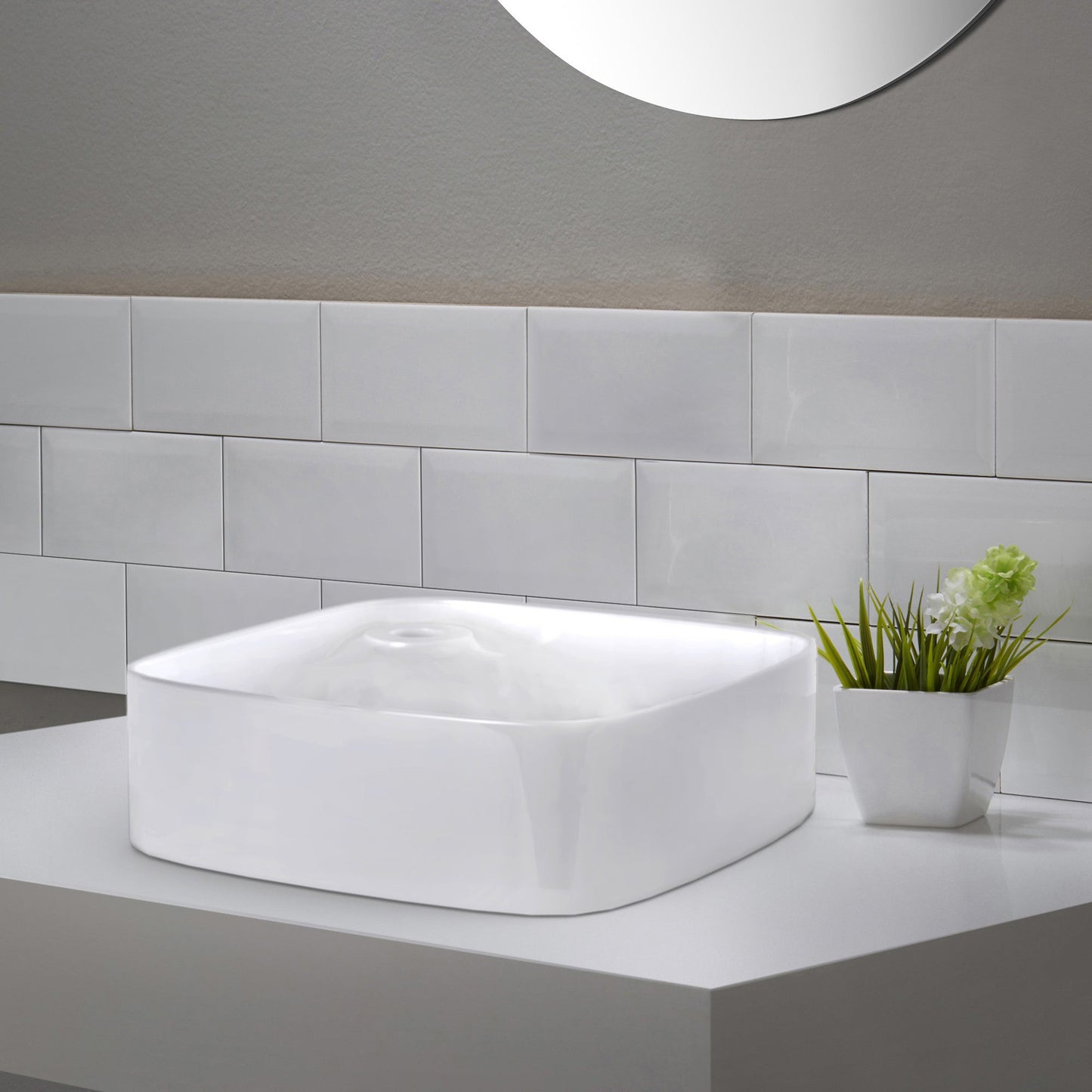 American Imaginations AI-22596 17" White Rectangular Ceramic Above Counter Bathroom Vessel Sink Set