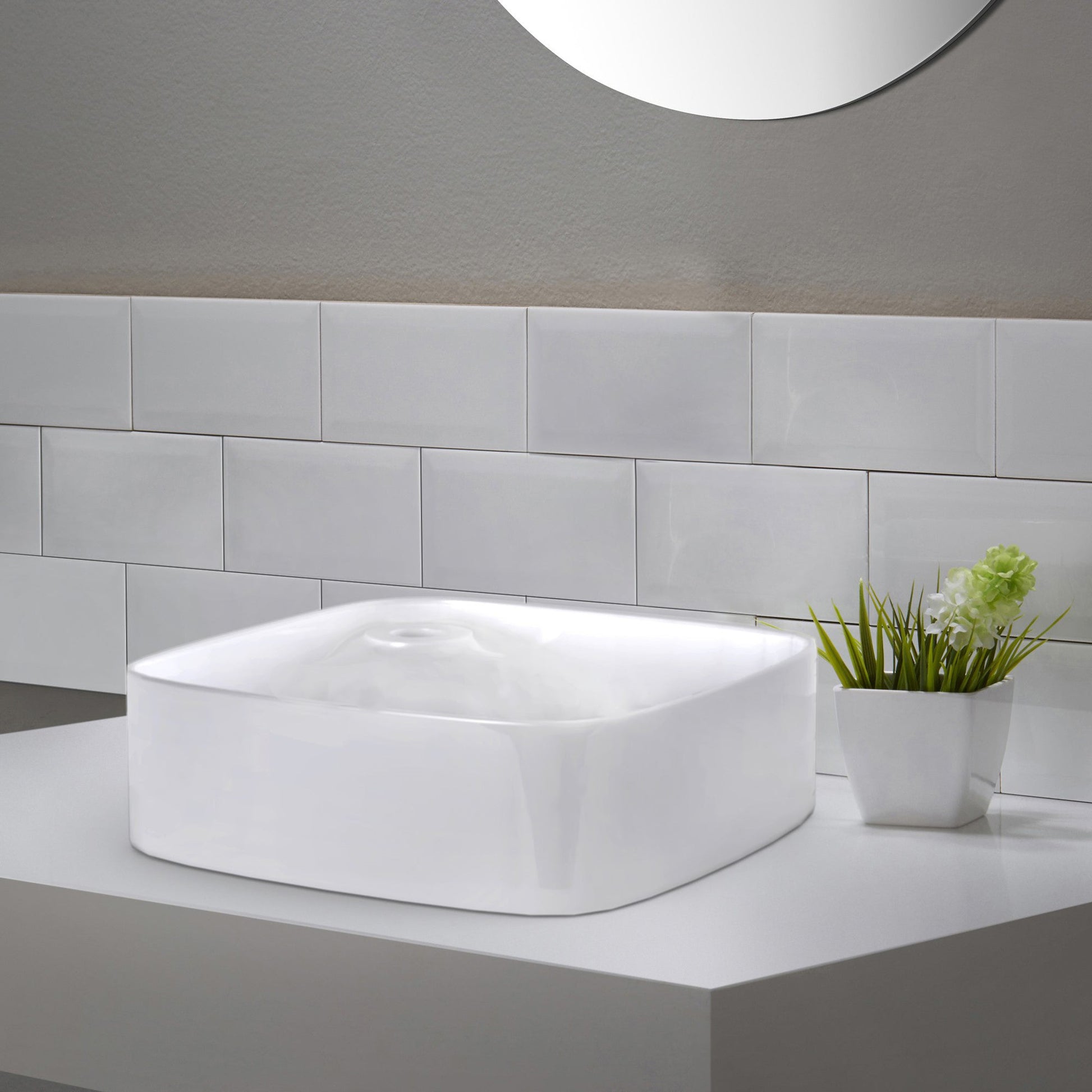 American Imaginations AI-22596 17" White Rectangular Ceramic Above Counter Bathroom Vessel Sink Set