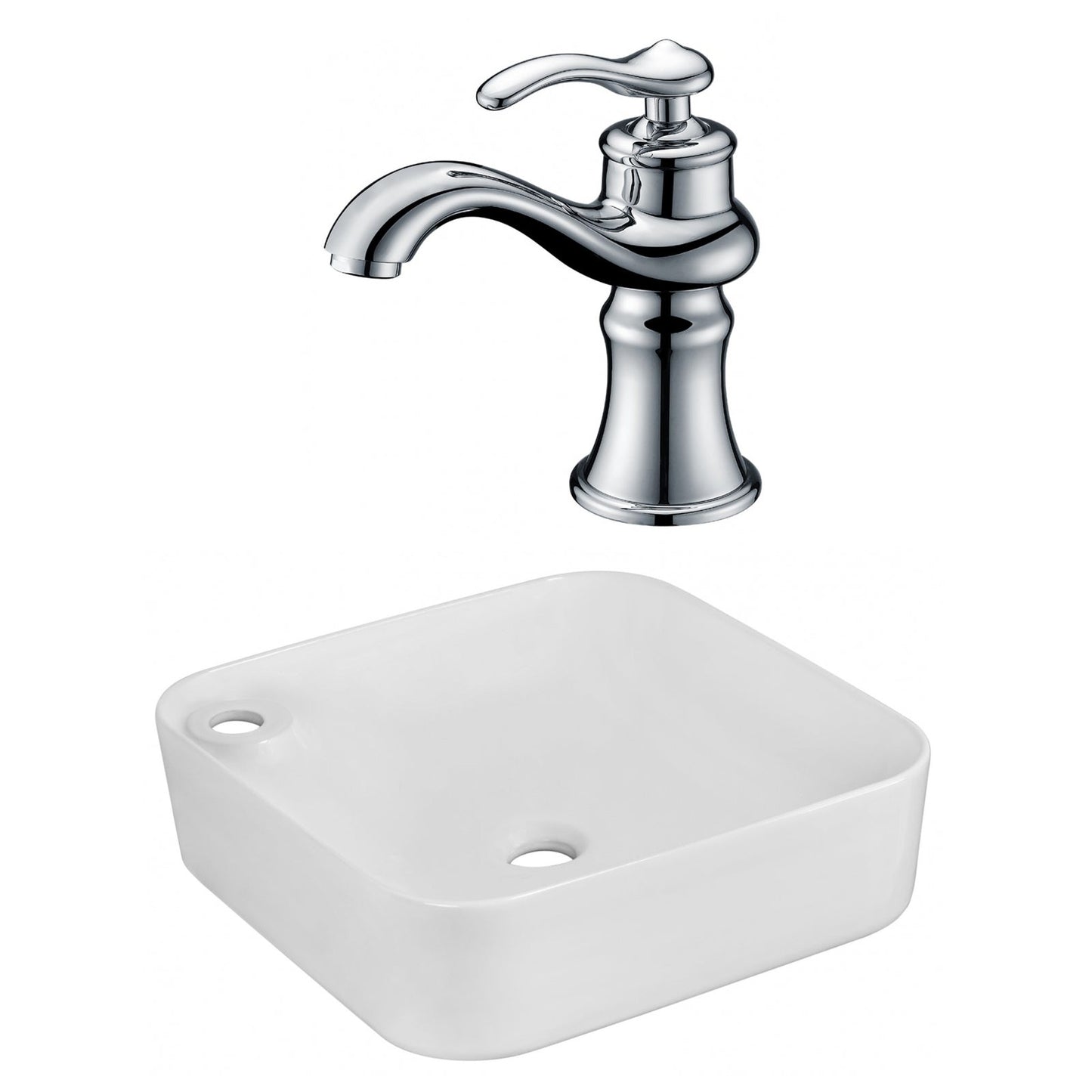 American Imaginations AI-22596 17" White Rectangular Ceramic Above Counter Bathroom Vessel Sink Set