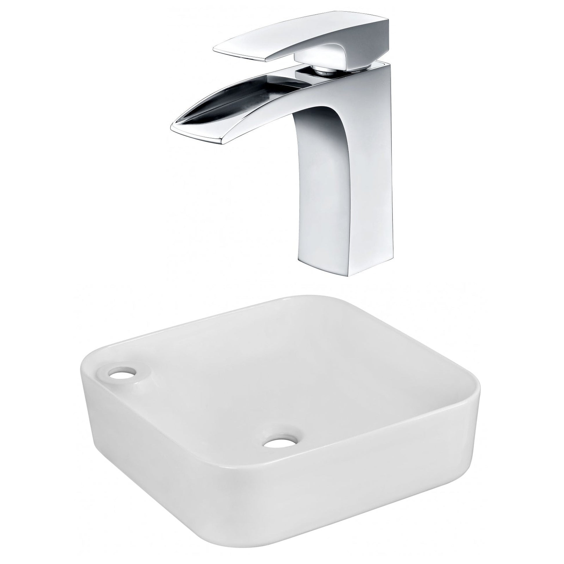 American Imaginations AI-22599 17" White Rectangular Ceramic Above Counter Bathroom Vessel Sink Set