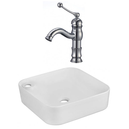 American Imaginations AI-22601 17" White Rectangular Ceramic Above Counter Bathroom Vessel Sink Set