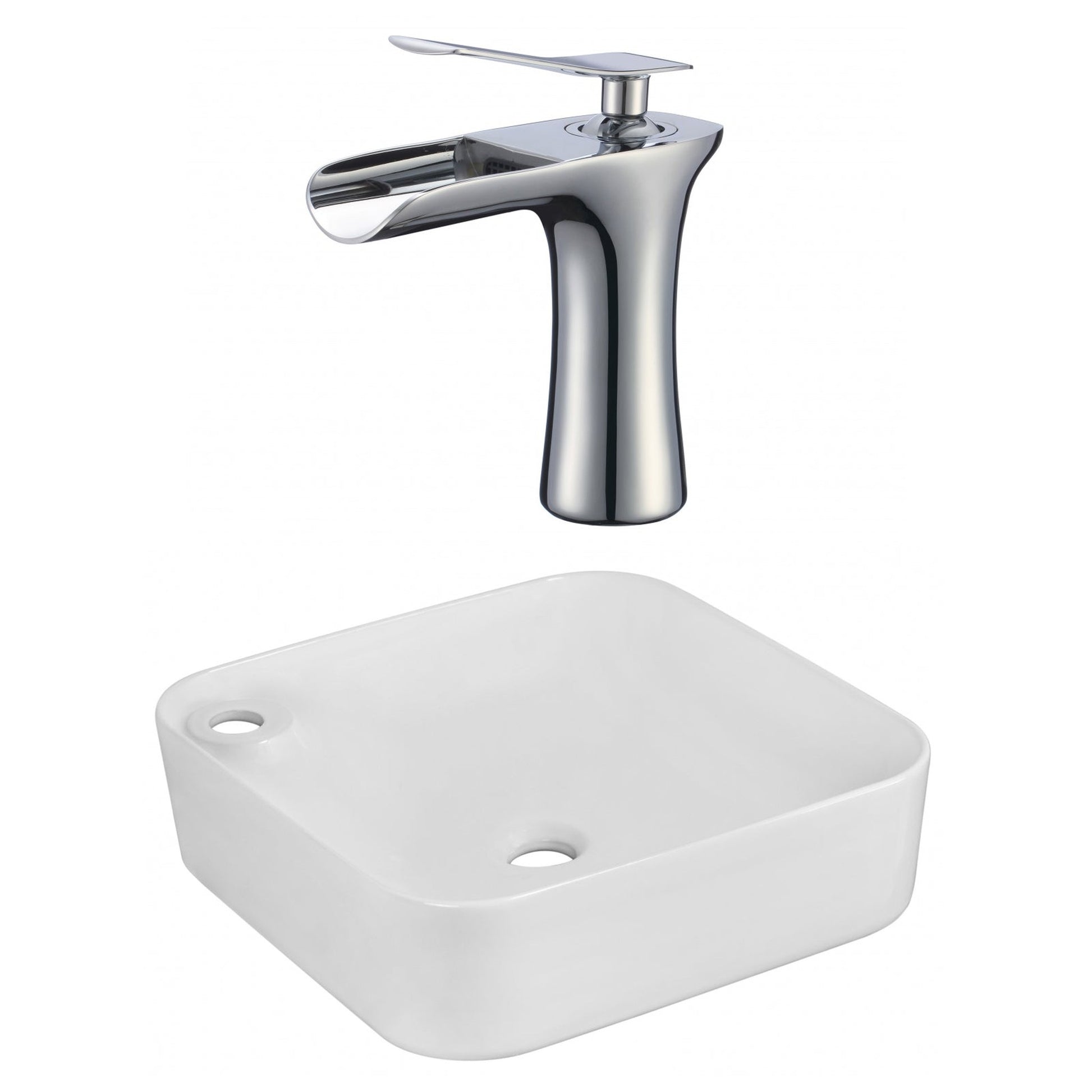 American Imaginations AI-22602 17" White Rectangular Ceramic Above Counter Bathroom Vessel Sink Set