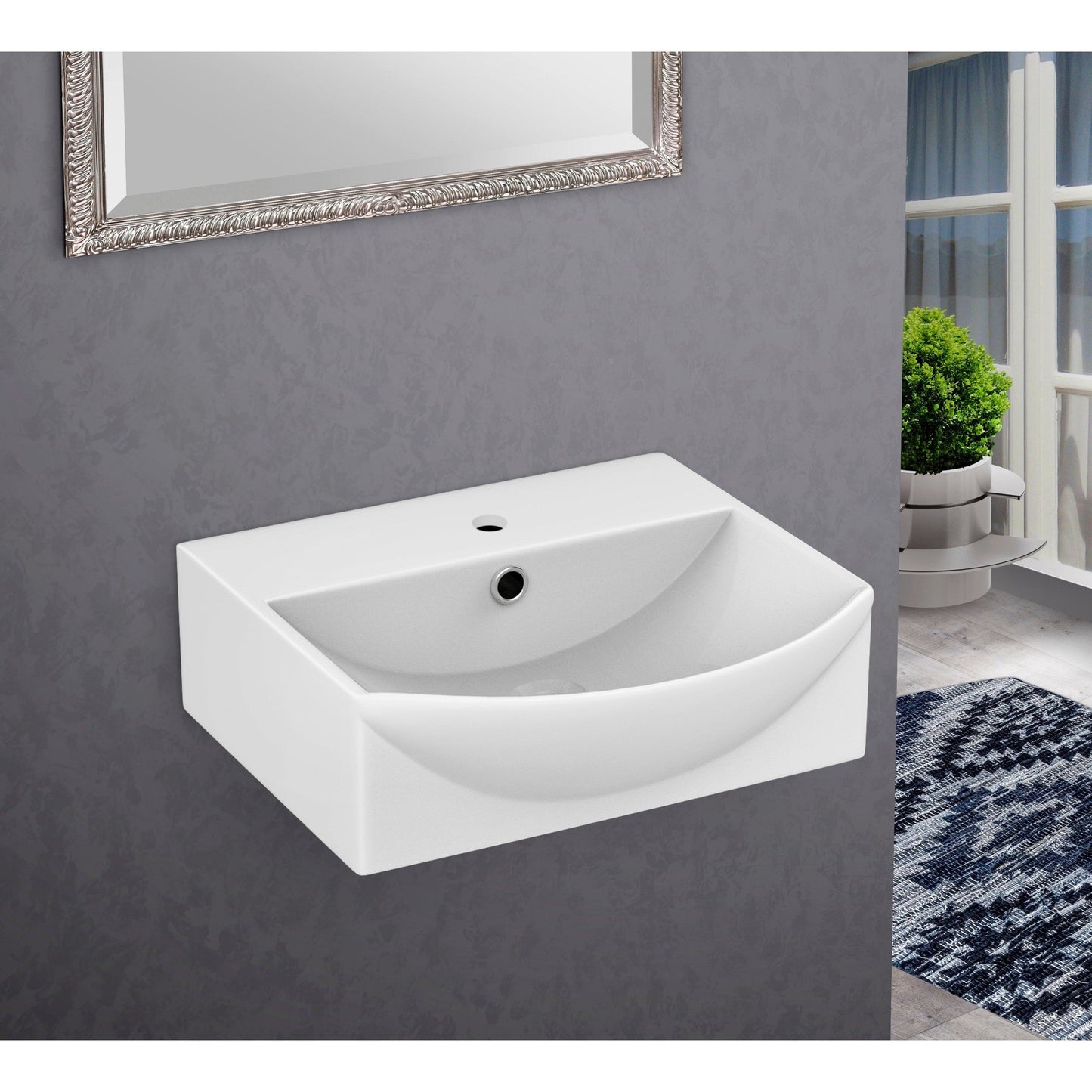 American Imaginations AI-22604 14" White Rectangular Ceramic Wall Mount Bathroom Vessel Sink Set