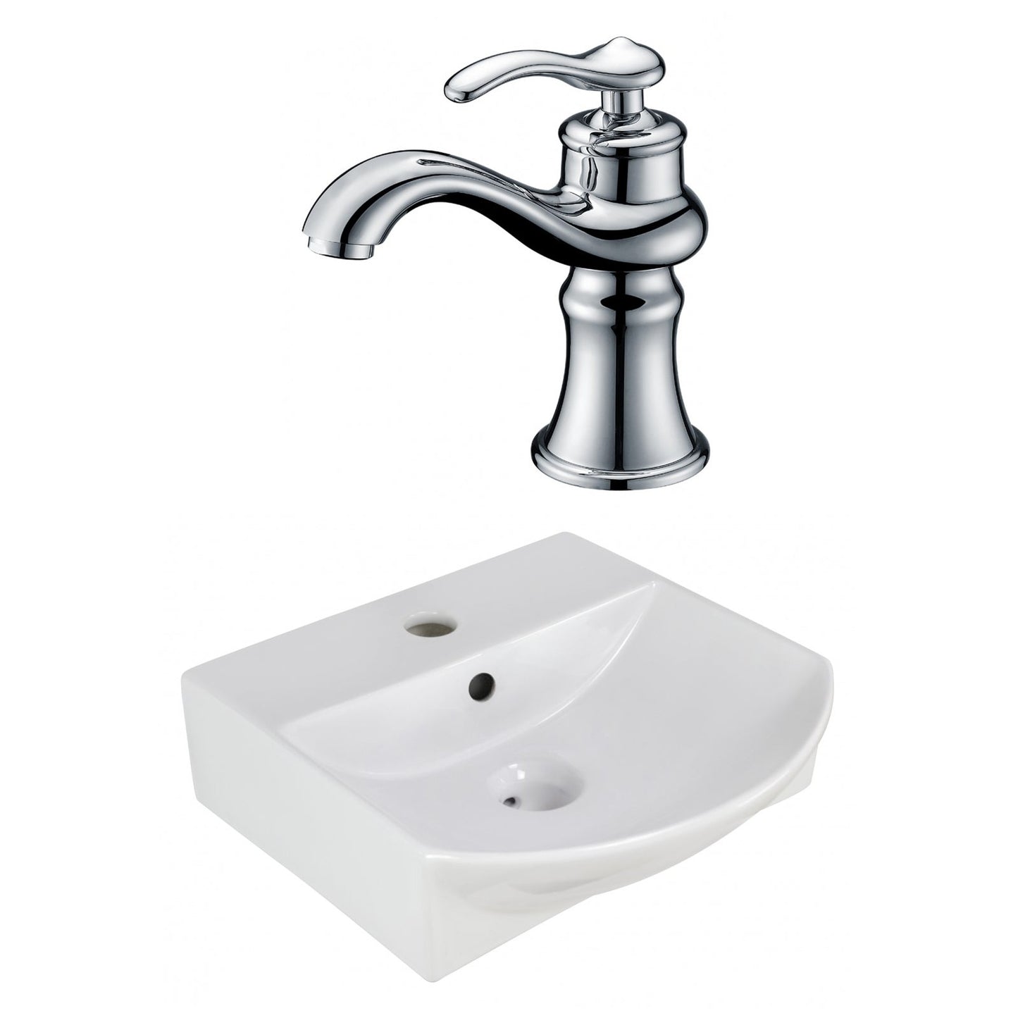 American Imaginations AI-22605 14" White Rectangular Ceramic Wall Mount Bathroom Vessel Sink Set