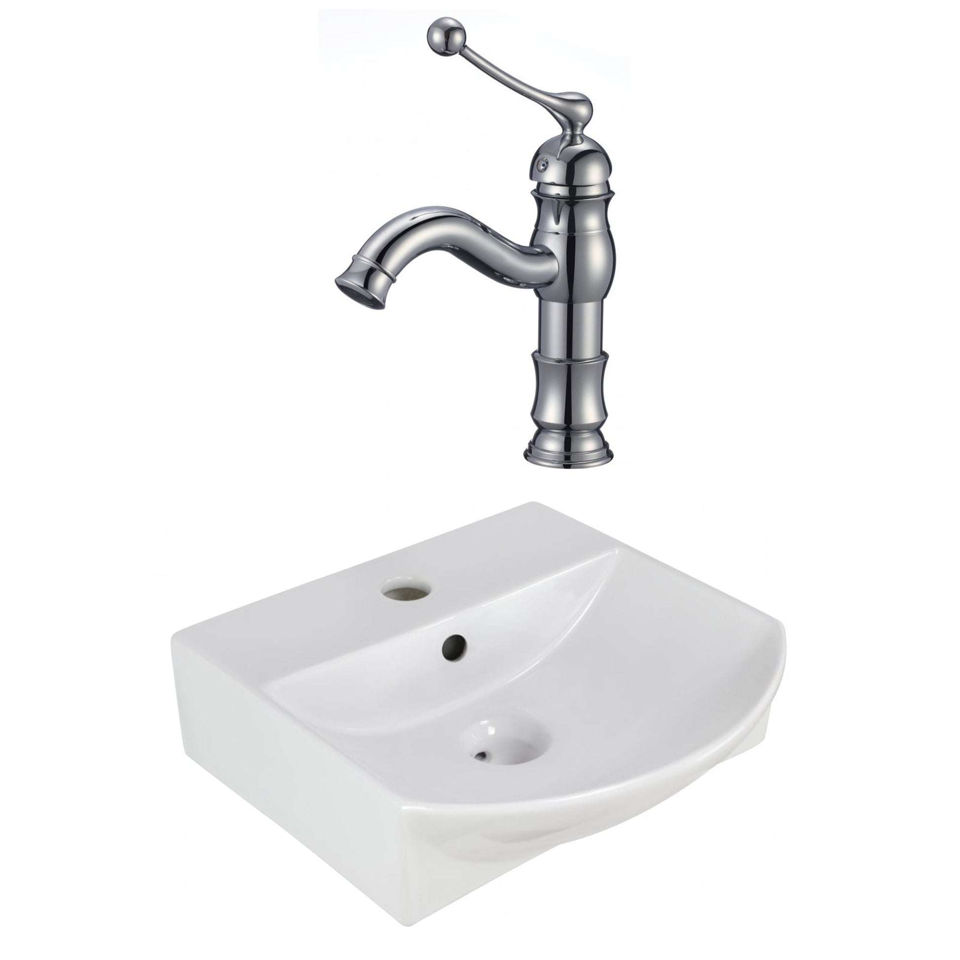 American Imaginations AI-22610 14" White Rectangular Ceramic Wall Mount Bathroom Vessel Sink Set