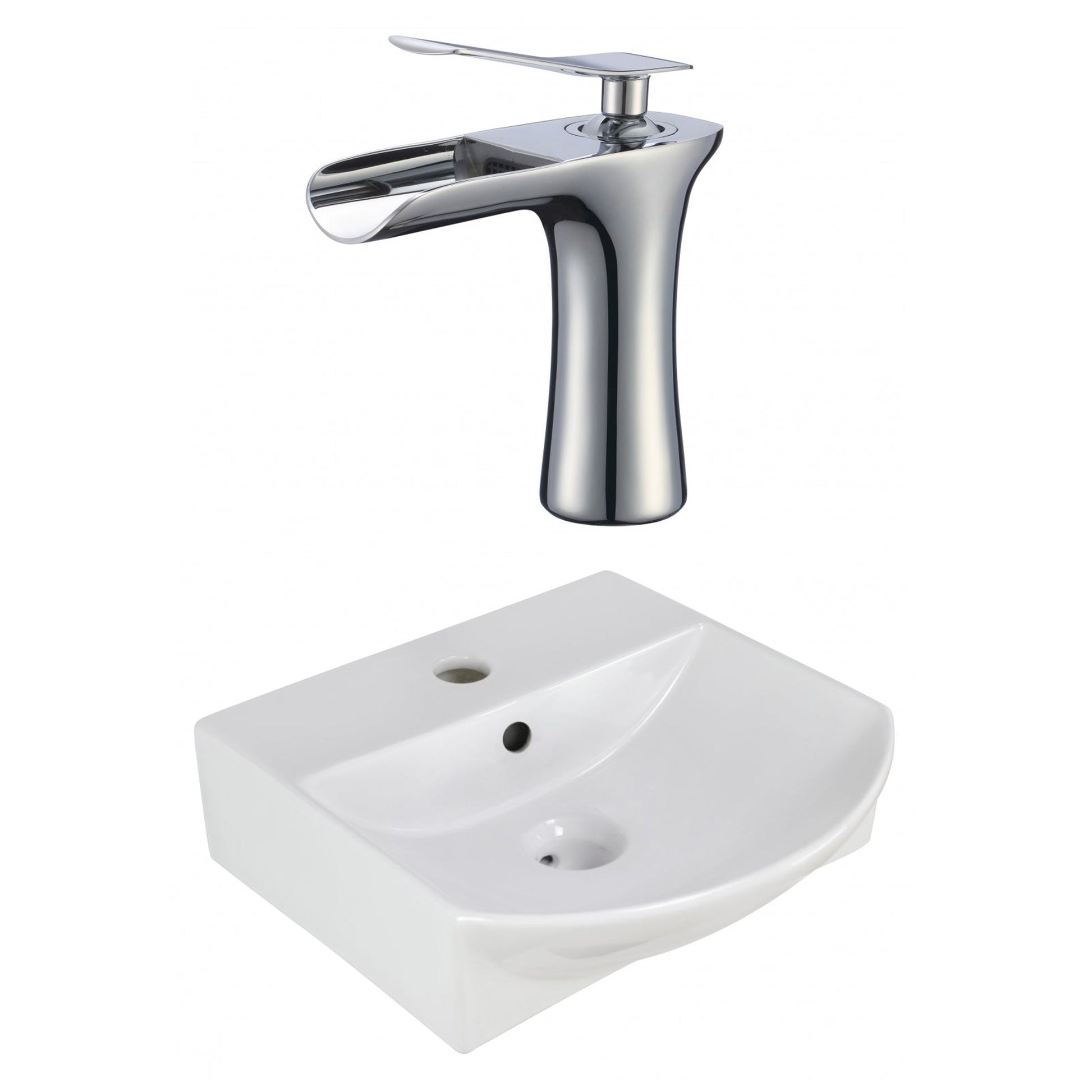 American Imaginations AI-22611 14" White Rectangular Ceramic Wall Mount Bathroom Vessel Sink Set