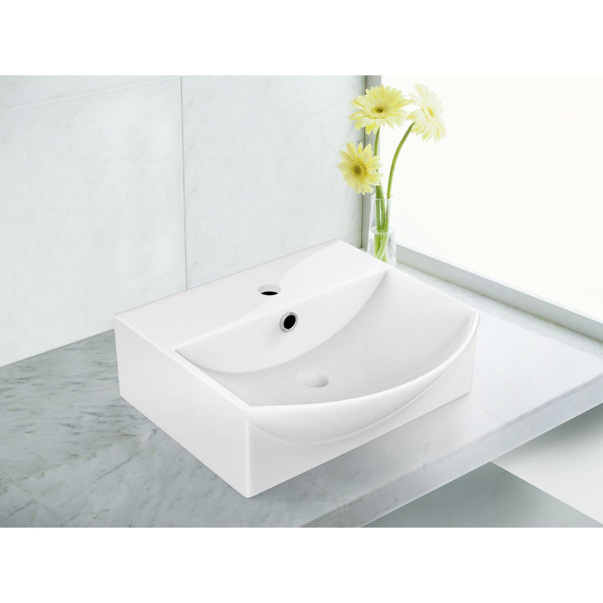 American Imaginations AI-22613 14" White Rectangular Ceramic Above Counter Bathroom Vessel Sink Set