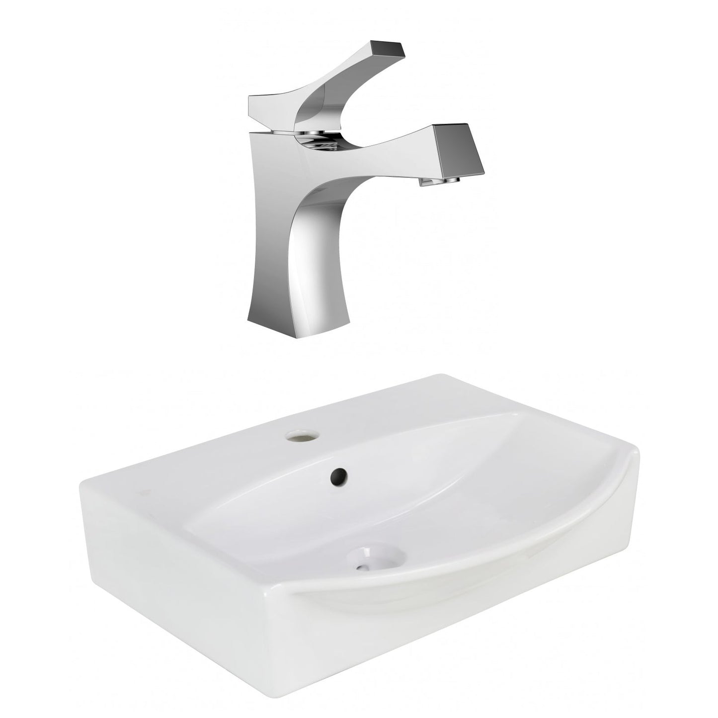 American Imaginations AI-22631 20" White Rectangular Ceramic Above Counter Bathroom Vessel Sink Set