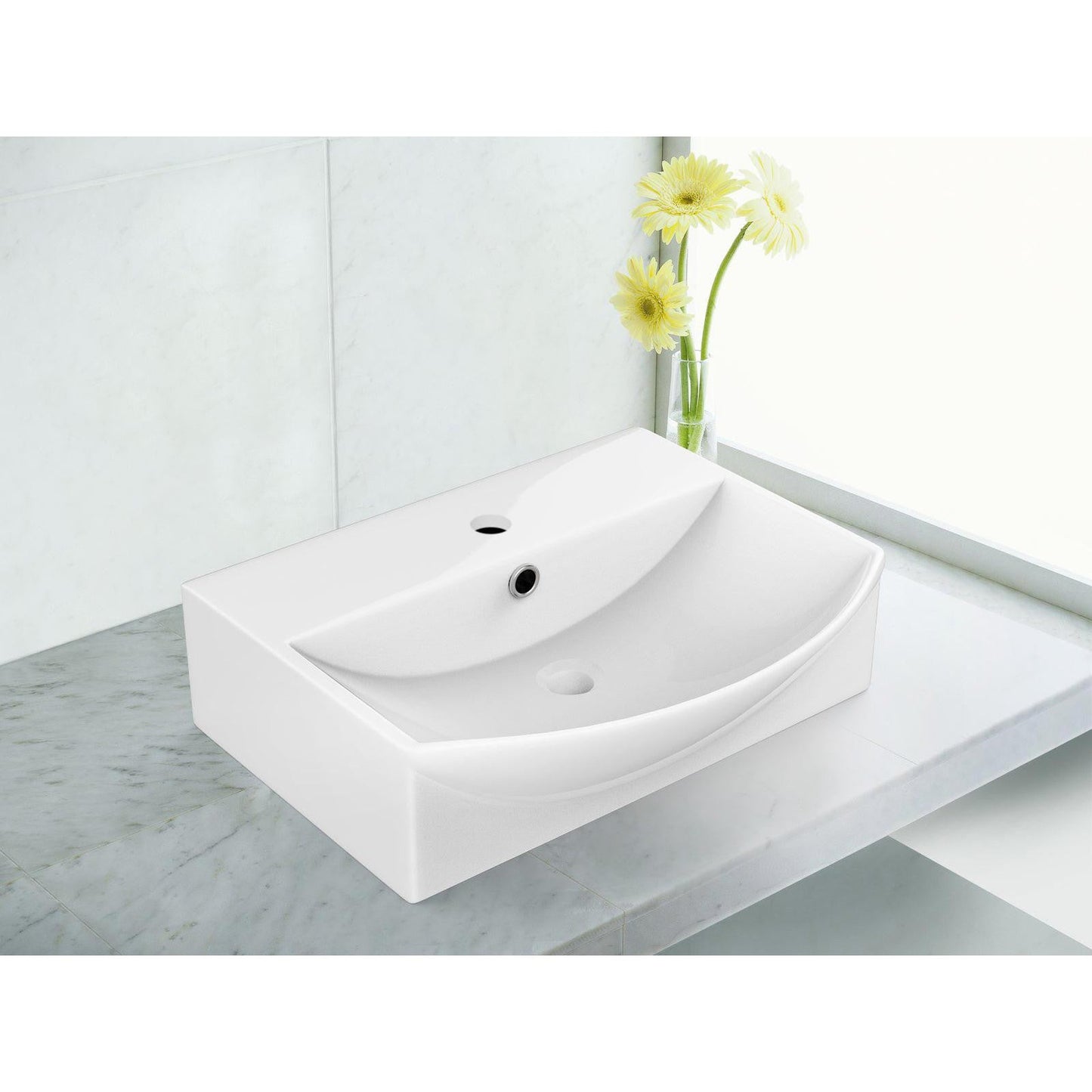 American Imaginations AI-22632 20" White Rectangular Ceramic Above Counter Bathroom Vessel Sink Set