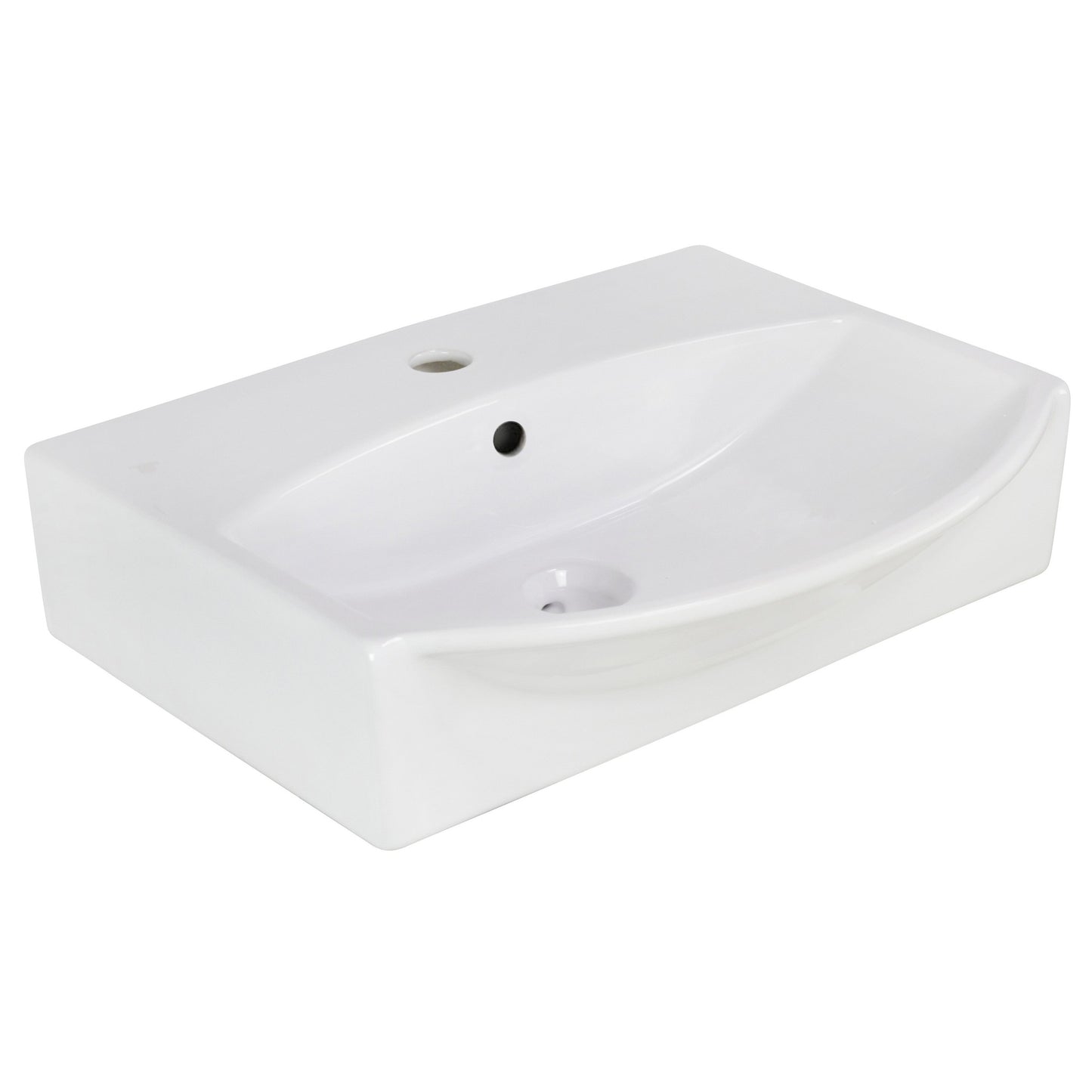 American Imaginations AI-22633 20" White Rectangular Ceramic Above Counter Bathroom Vessel Sink Set