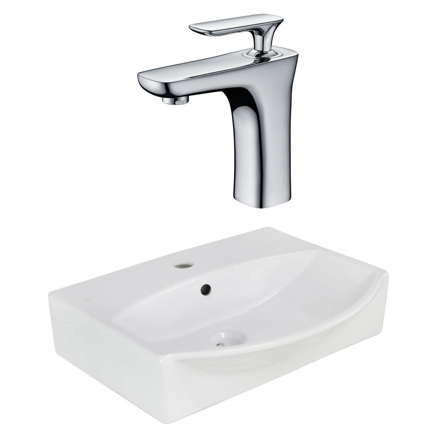 American Imaginations AI-22634 20" White Rectangular Ceramic Above Counter Bathroom Vessel Sink Set