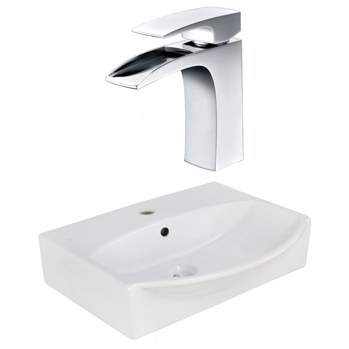 American Imaginations AI-22635 20" White Rectangular Ceramic Above Counter Bathroom Vessel Sink Set